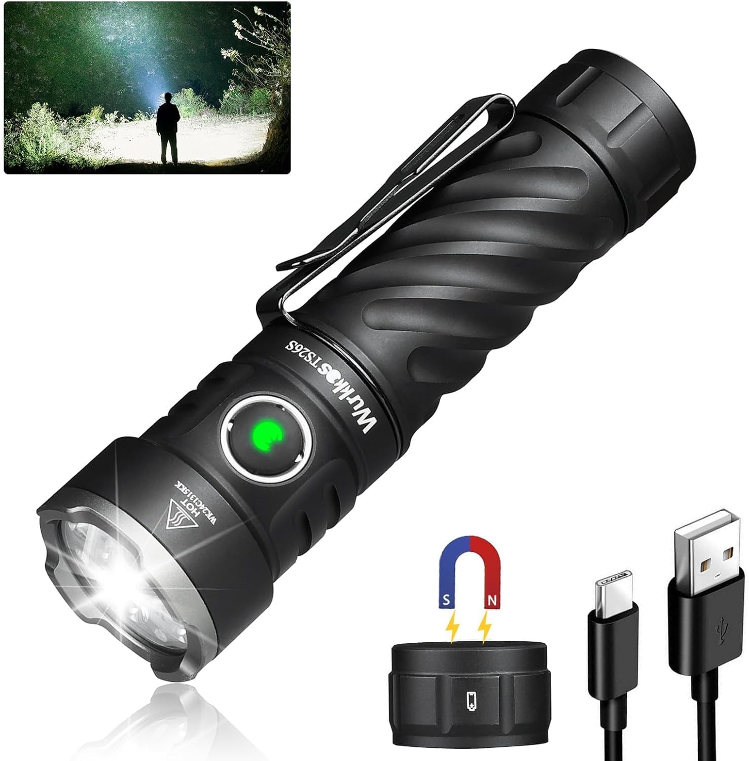 Wurkkos TS26S Small Powerful Flashlight,3100 High Lumens Rechargeable LED Flashlight 95CRI,Magnetic Tail Cap,191 Meters 5000K Bo