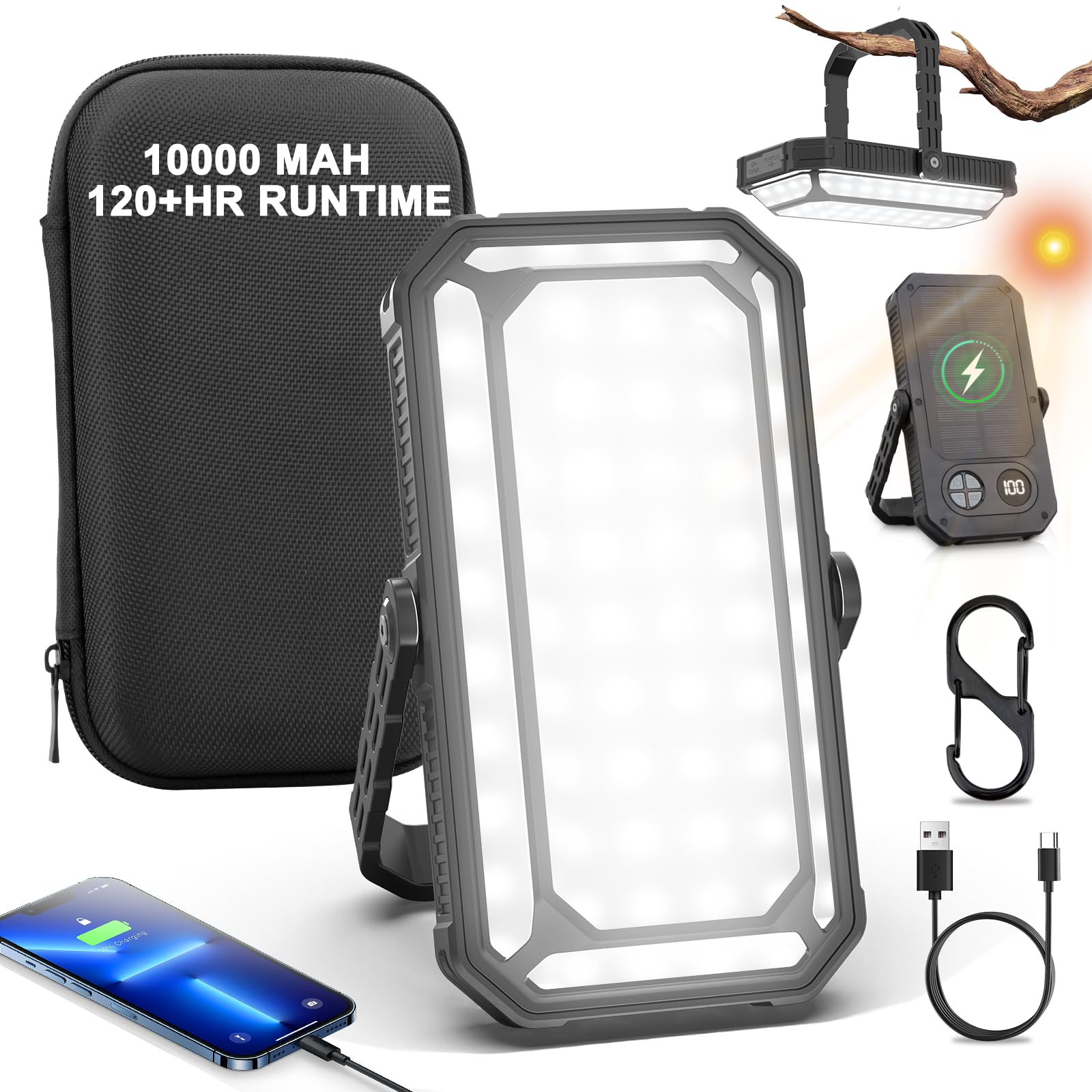 Camping Lantern LED Rechargeable - up to 120+ Hours  10000mAh Portable Camping Lights with Redlight &12 Light Modes  LCD Display  Dimmable  Waterproof  Camping Lanterns for Power Outages  Hurricane