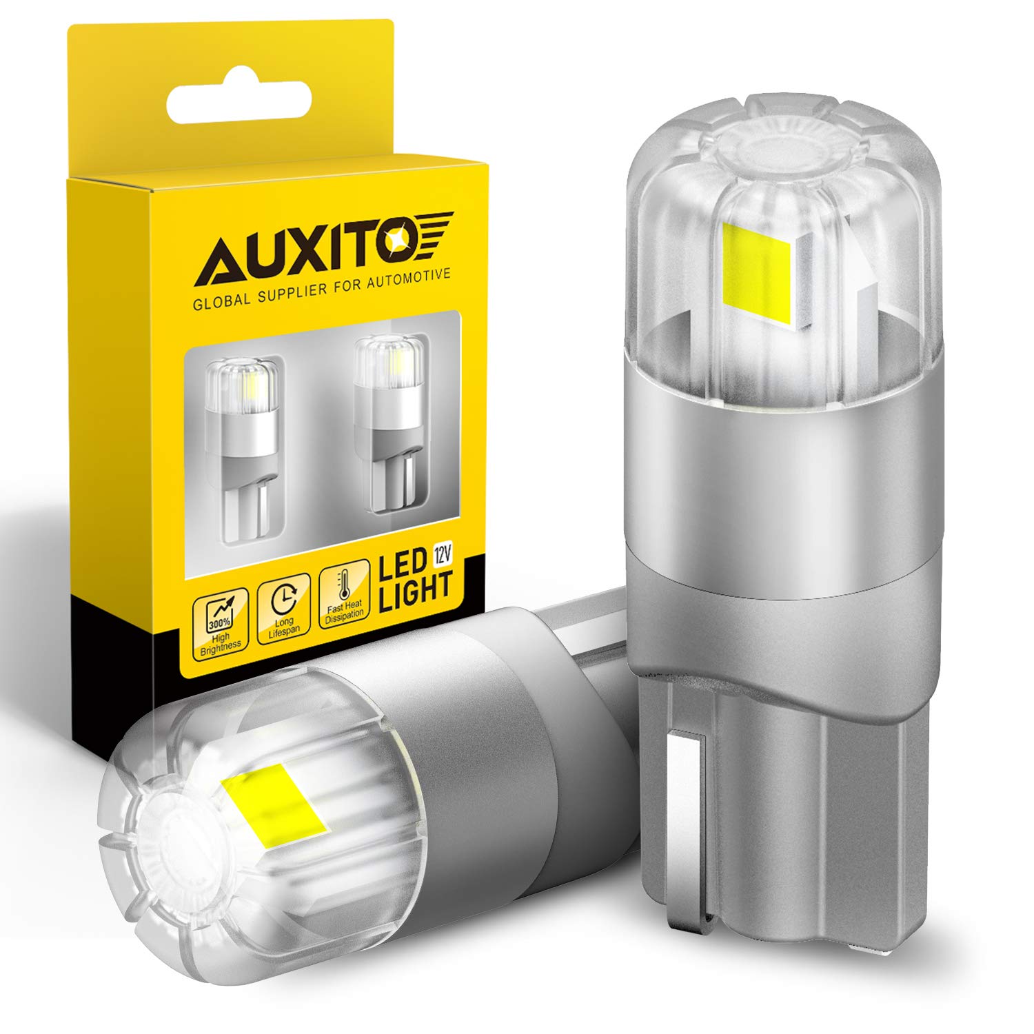 AUXITO 194 LED Bulbs License Plate Light, Super Bright, Error Free, 194/168/W5W, White, Pack of 2