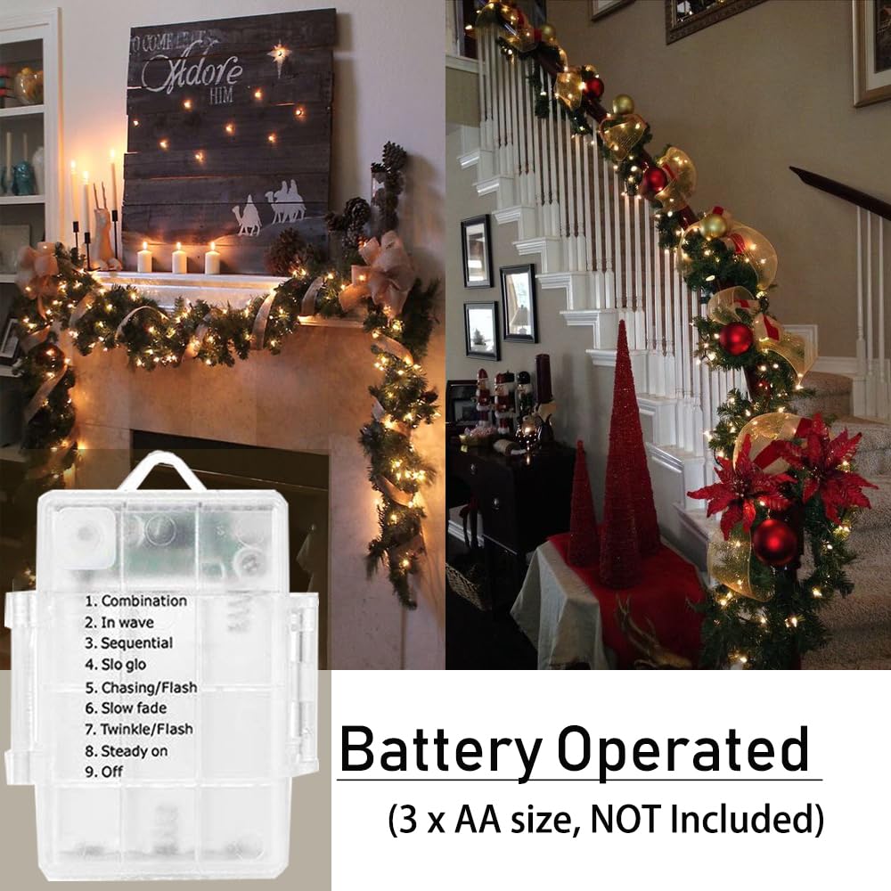 Solhice 2 Pack 20Ft Christmas Lights Battery Operated String Lights With Remote Control, 50 Leds Clear Mini Lights Warm White Xmas Tree Lights For Garland Indoor Outdoor Decor