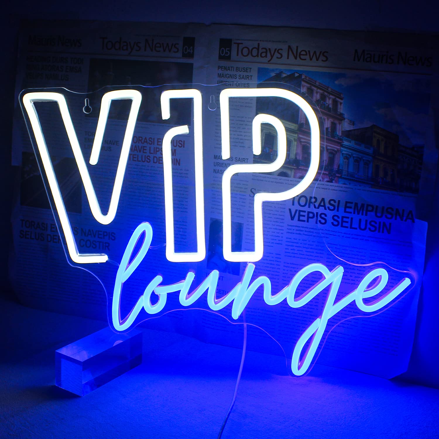 Horseneon VIP Lounge Neon Sign - LED Wall Decor for Bar, Hotel, Cafe, Home - USB Powered, Blue & White Acrylic