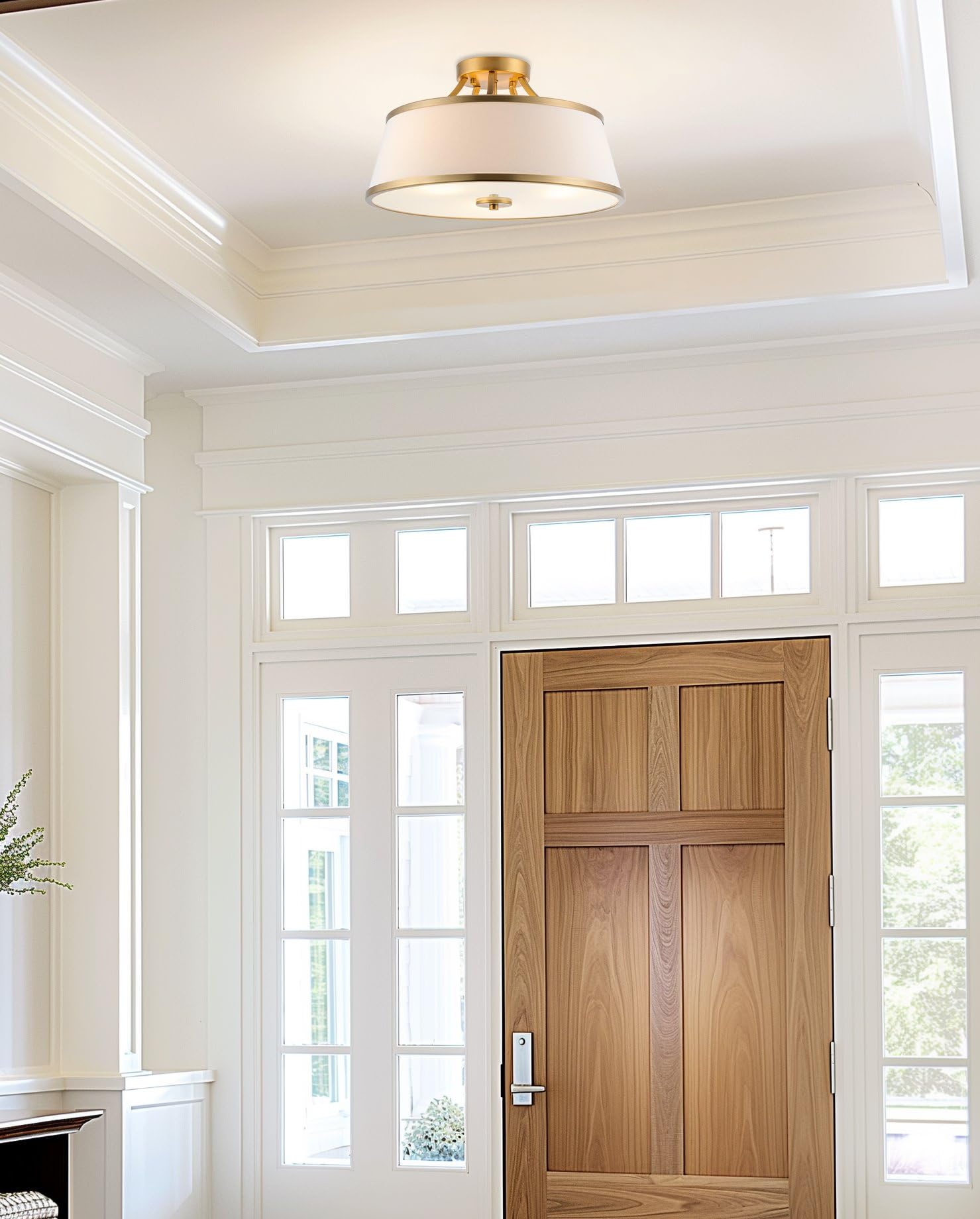 Kira Home Zoey 18 Modern Semi-Flush Mount Ceiling Light, Warm Brass, White Fabric Shade, Model Rv-Csf075-Wb