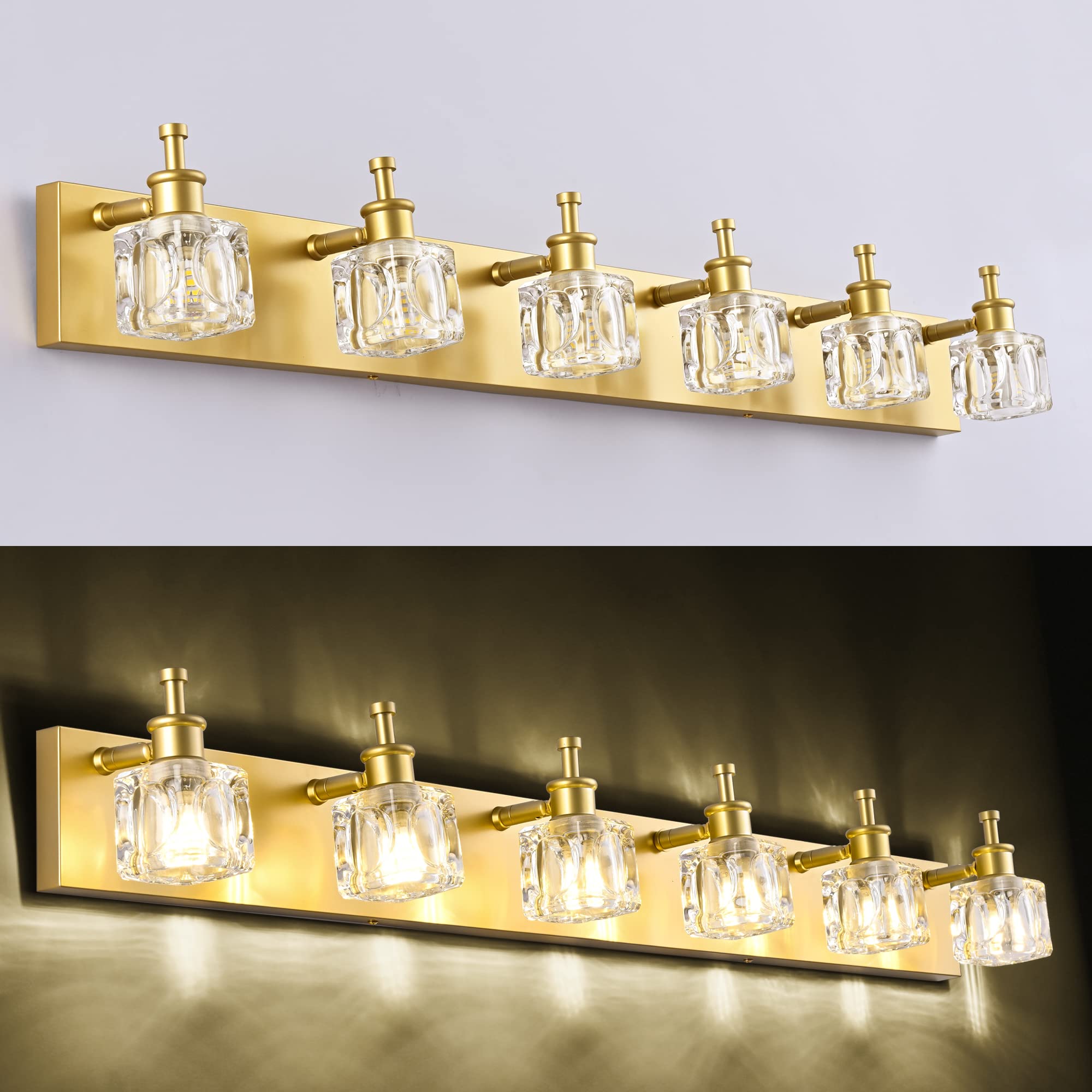 PRESDE 6 Light Bathroom Vanity Light Modern Gold Crystal Fixtures Over Mirror - Model f67bbdd5-3720-4351-9844-03f07d359eac