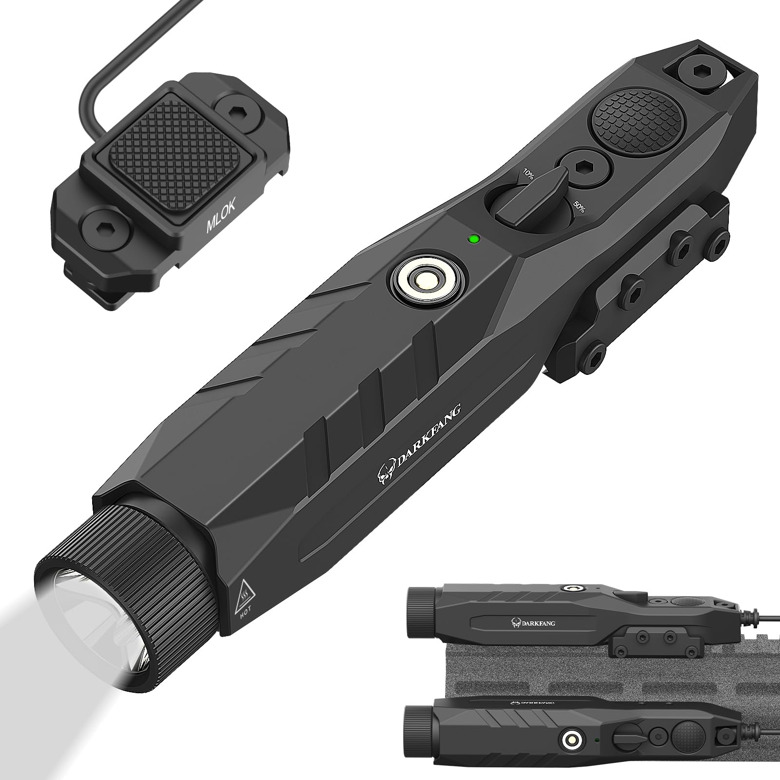 DARKFANG Mlok and Picatinny Tactical Flashlight  1450 Lumen Low Profile Sporting Equipment Light with Remote Switch
