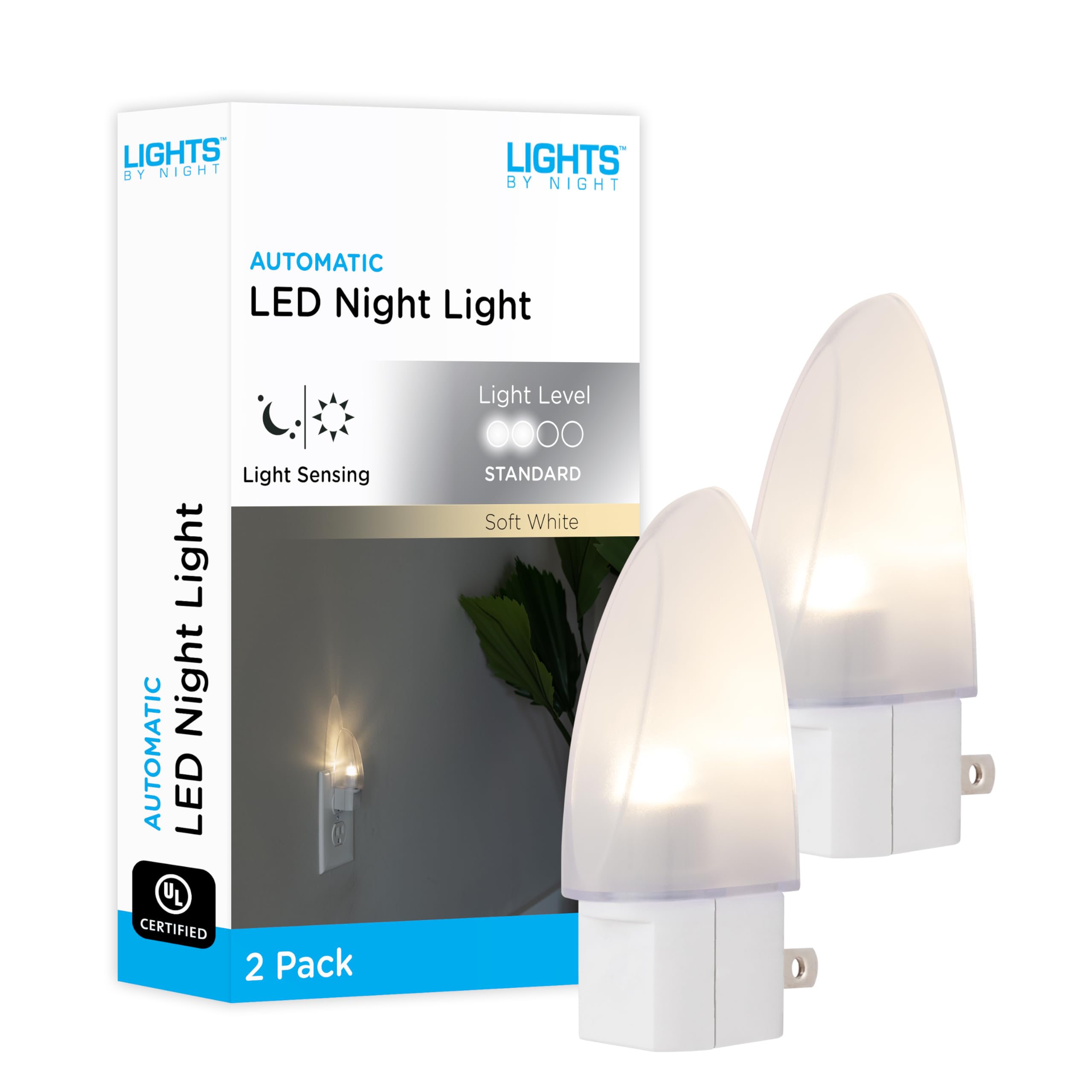Lights By Night Led Night Light, Plug-In, Dusk To Dawn Sensor, Warm White, Ul-Certified, Energy Efficient, Ideal Nightlight For Bedroom, Bathroom, Nursery, Hallway, Kitchen, 11376