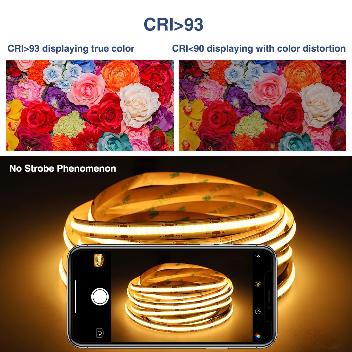 Ustarus Cob Led Light Strip White Dimmable 32.8Ft 24V 2700K-6500K, Cob Strip Lights Tape With Rf Remote 6400 Leds Cri93+ For Kit