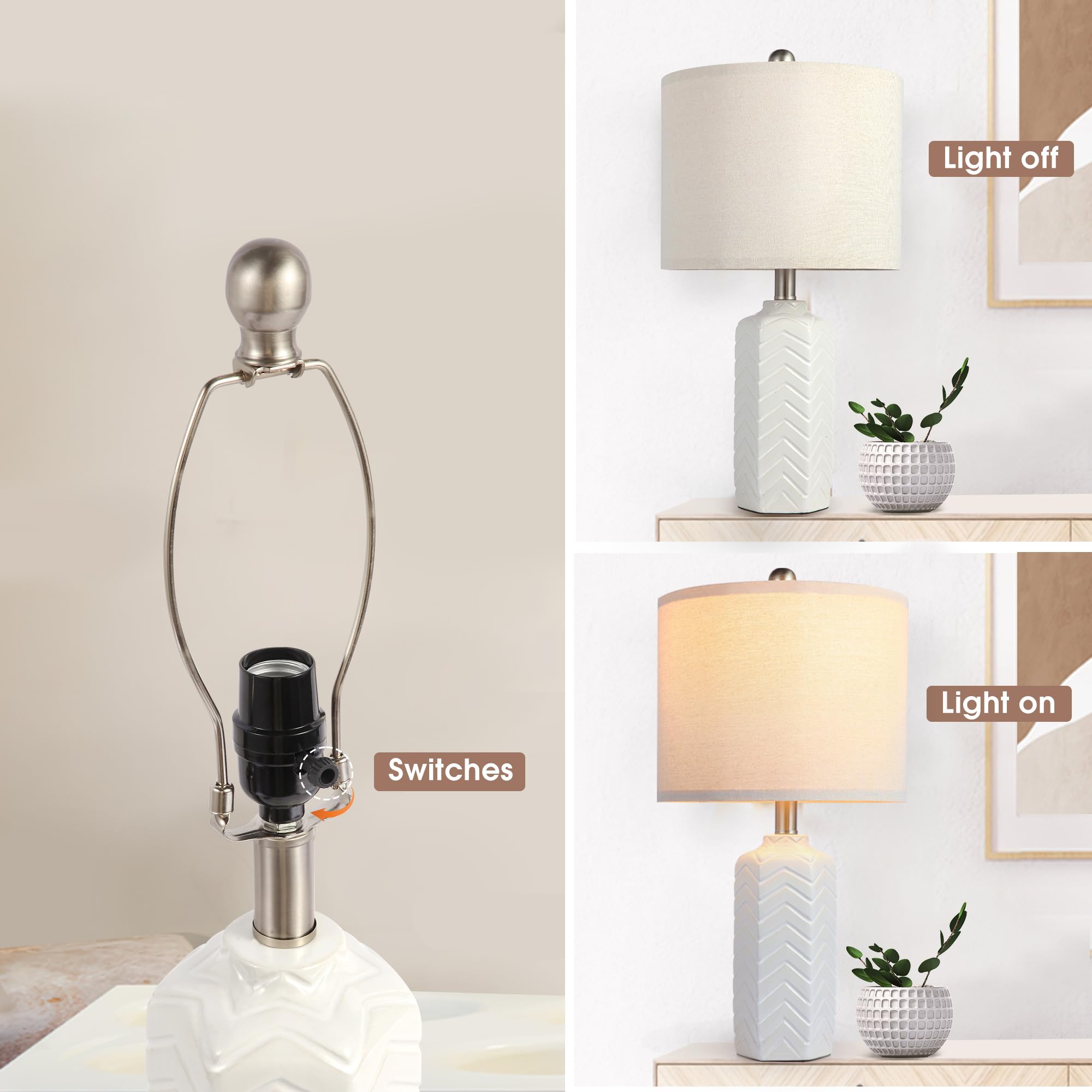 Ikopyal 22'' Ceramic Table Lamp Set Of 2 For Living Room White Desk Lamps For Bedroom Farmhouse Bedside Nightstand Lamp End Tabl