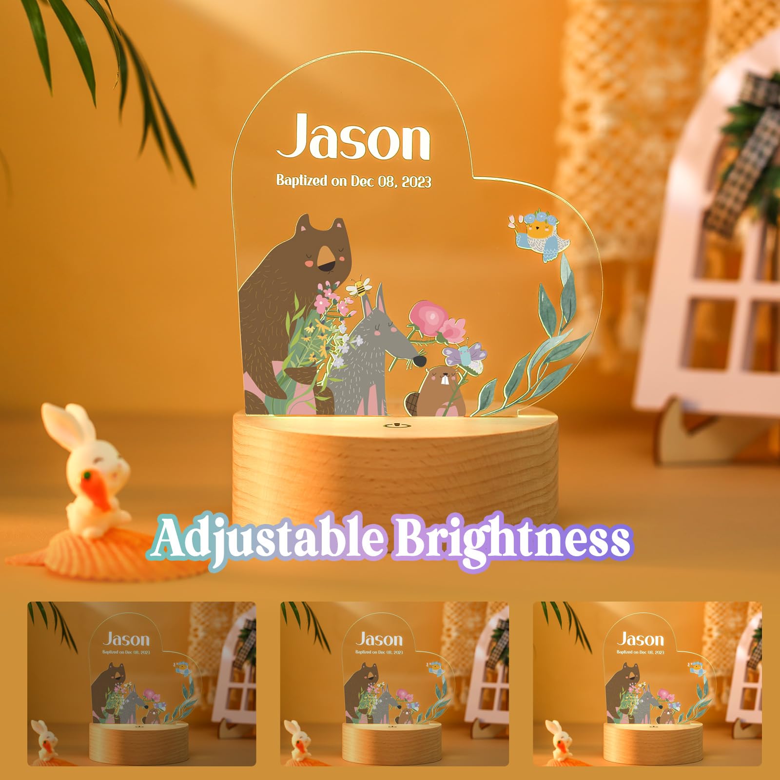 Burst Bird Personalized Baby Gift Name Night Light for Kids Girls Boys Nursery Decor with Animal Bears Friend Nursery Night Lig