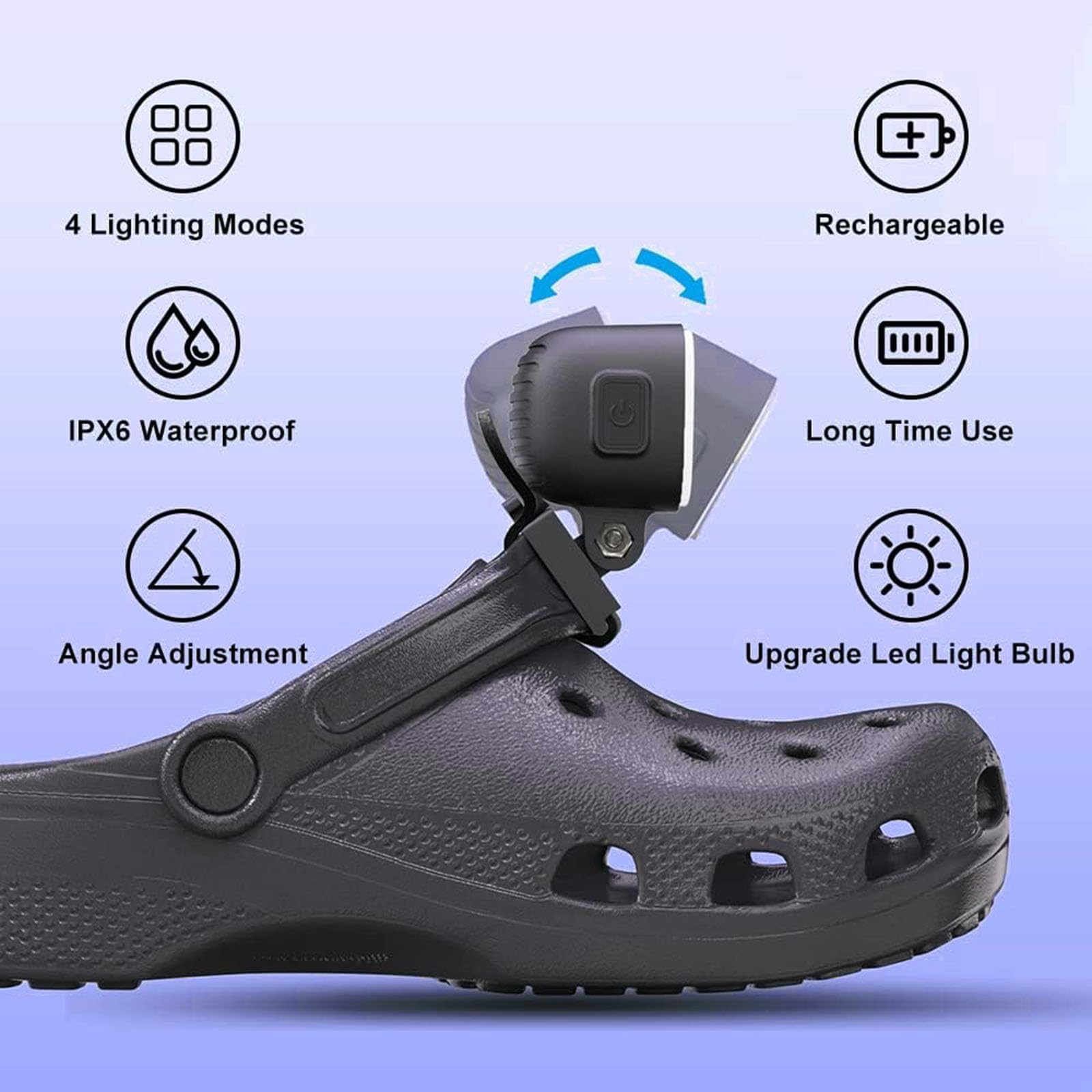 HalfofLife Rechargeable Headlights, Black LED Flashlight for Shoes, 2 PCS, Outdoor Waterproof, IPX6, 3 Light Modes, Model HOL-BDXD-2PCS-B