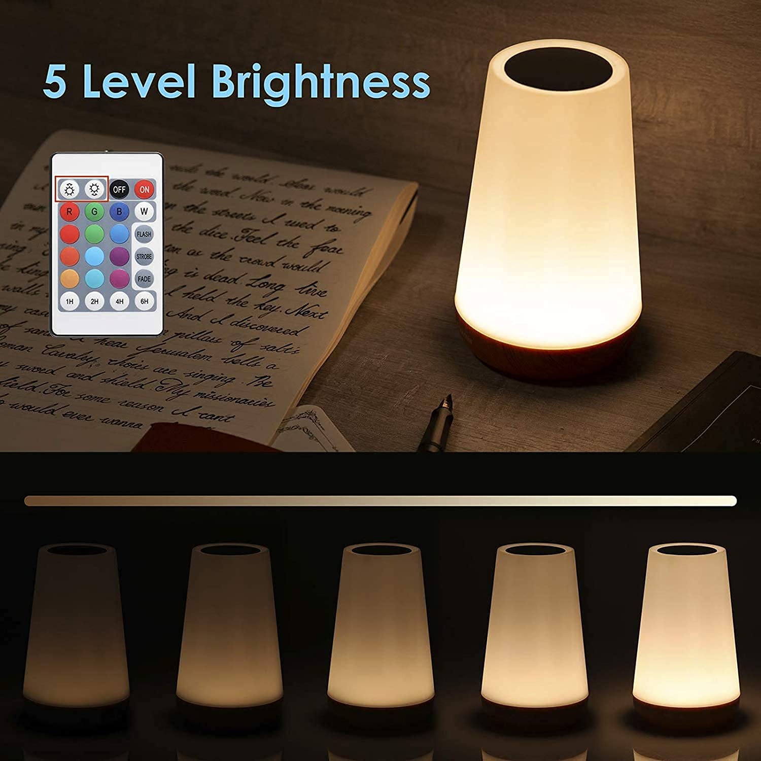 Dxles LED Table Lamp, LED Touch Night Light, USB Rechargeable, Remote Control Dimmable Light with Muti-Colour Modes, Timer, Port