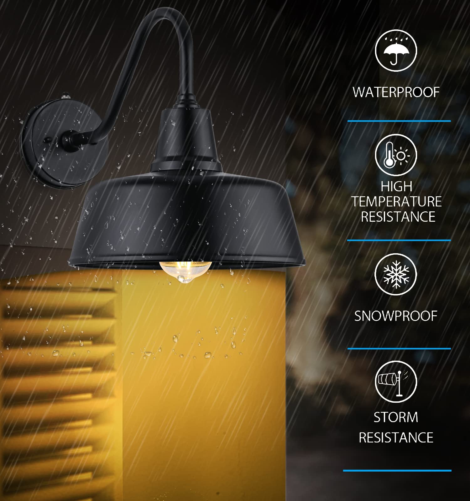 Joesa Dusk To Dawn Outdoor Farmhouse Barn Light, Waterproof, Rust Resistant Black Gooseneck Light For House Porch Garage…