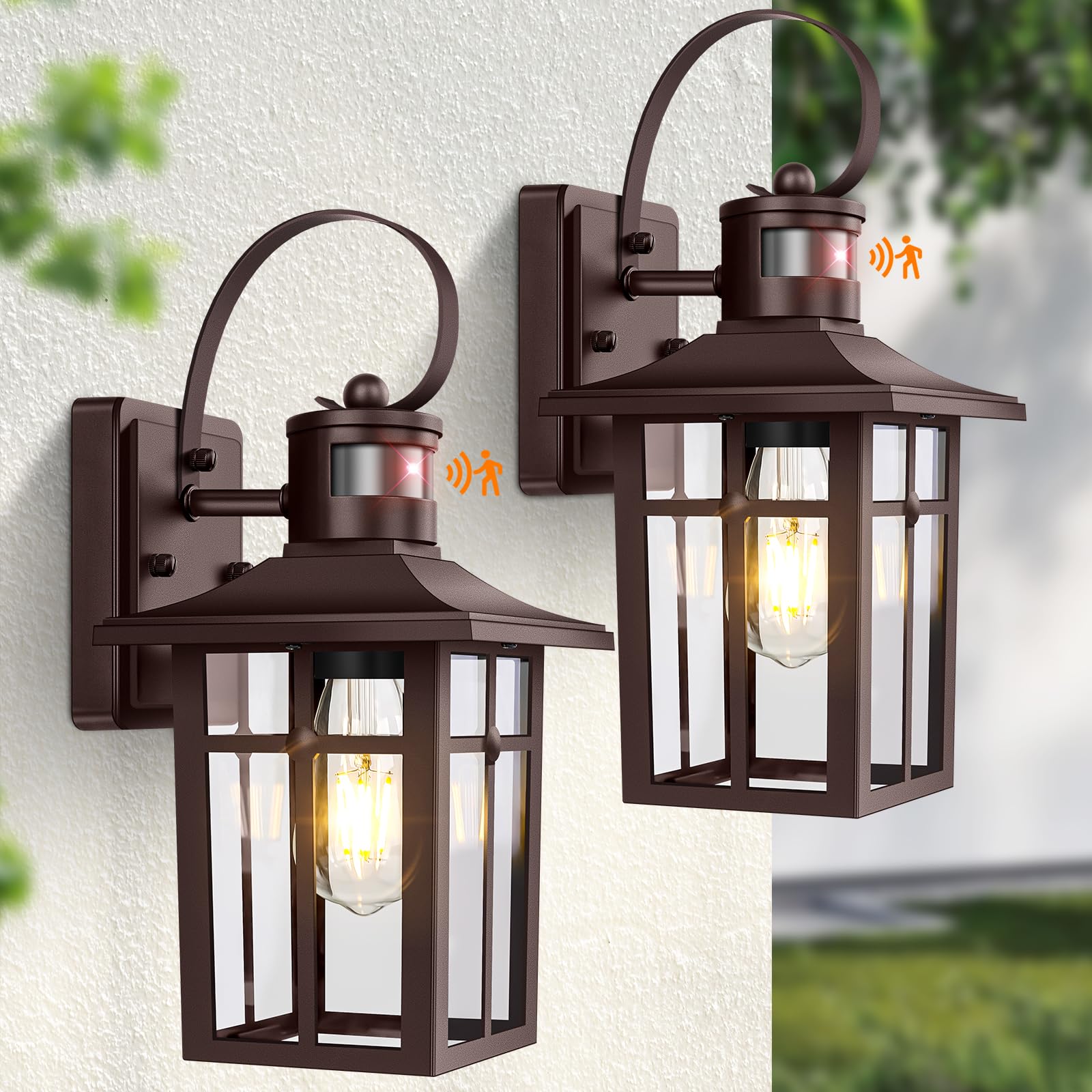Bronze Porch Light 2-Pack, Motion Sensor Outdoor Lights, Aluminum Waterproof Outdoor Modern Wall Sconces, ETL Listed Dusk to Daw