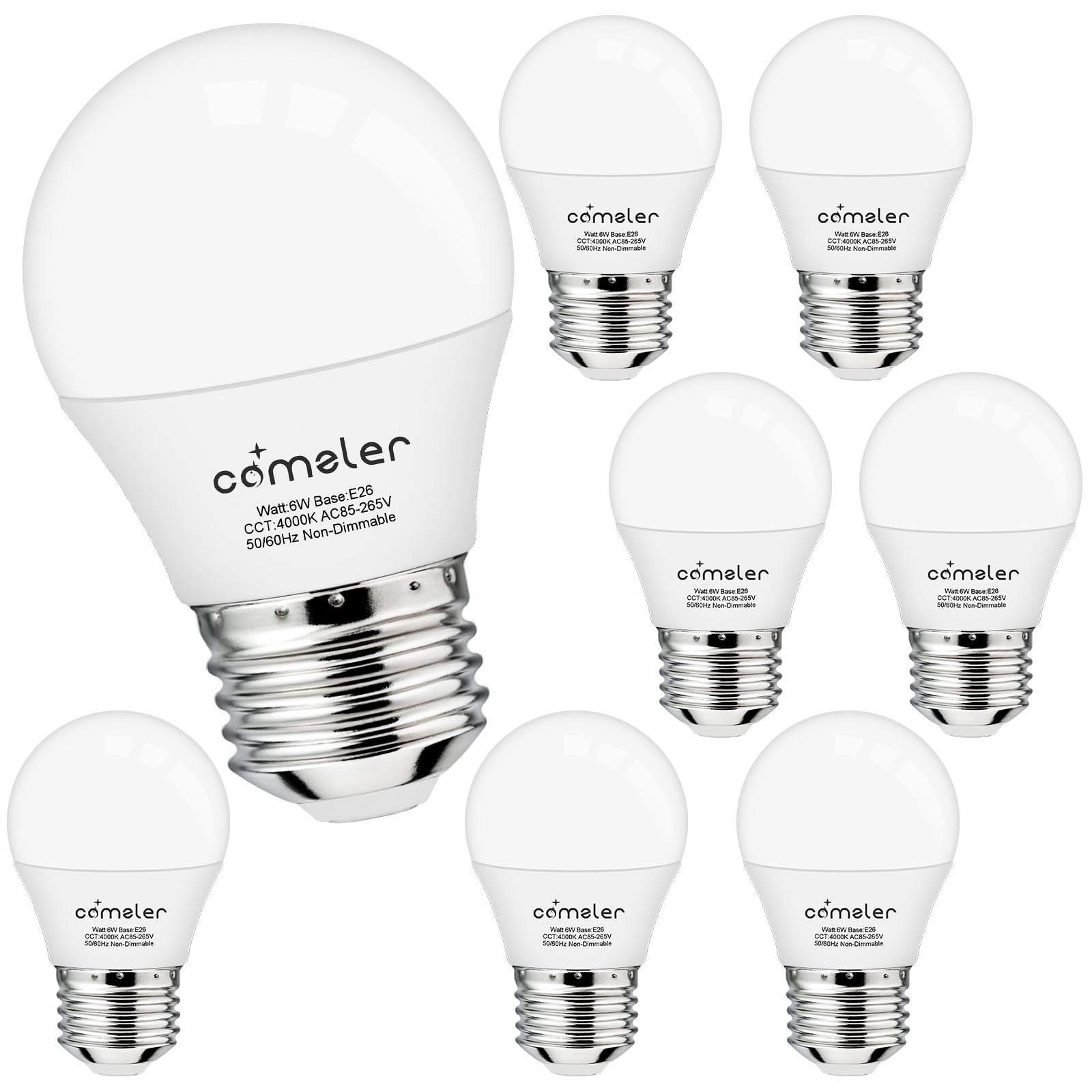 comzler LED Refrigerator Light Bulb  E26 LED Bulbs 60 Watt Equivalent  A15 Appliance Small Bulbs E26 Base with 4000K Natural White  Ceiling Fan Bulb  600LM  Indoor Outdoor Light  Non-Dimmable  8 Pack