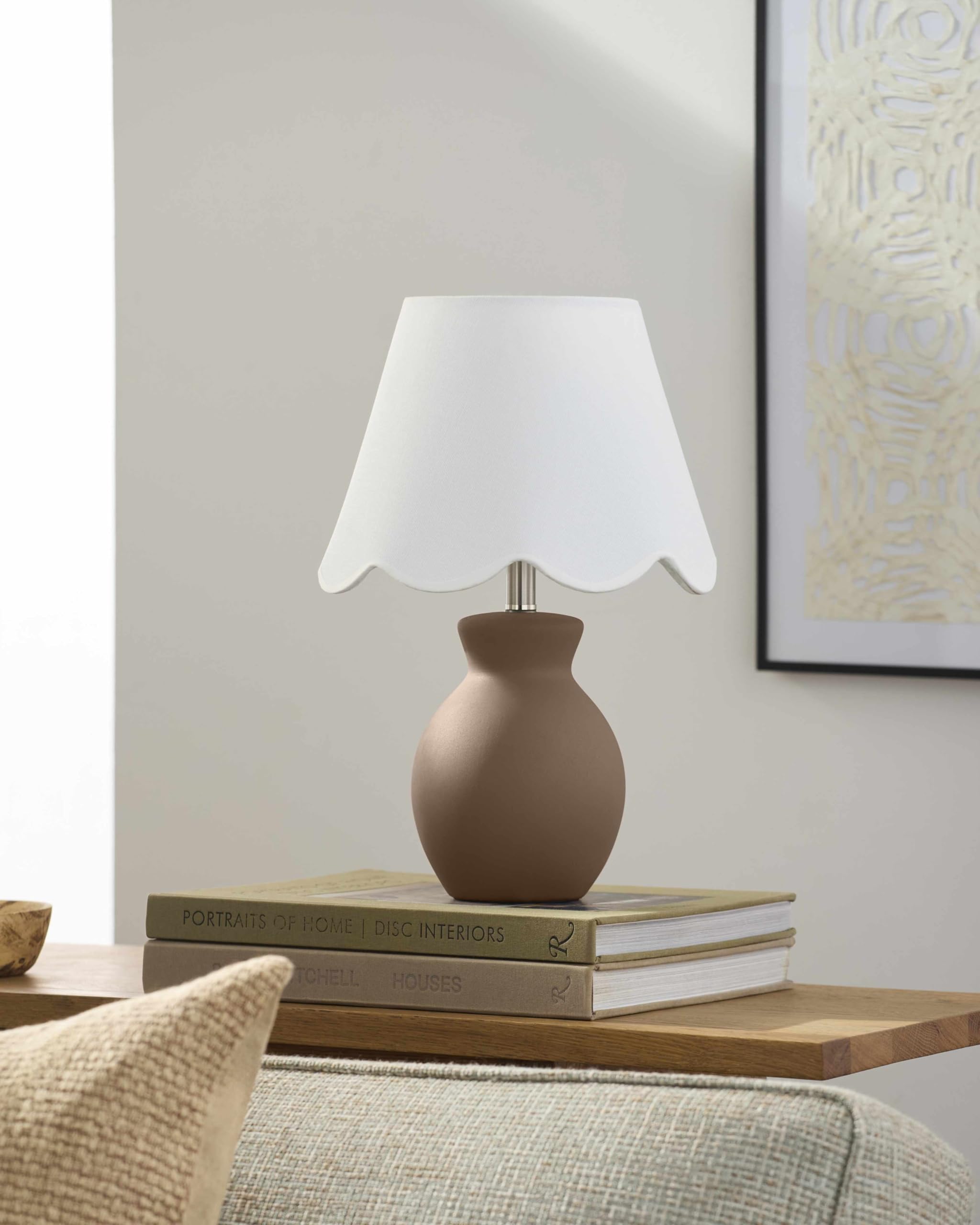 BoutiqueRugs Ceramic Bedside Table Lamp - 15inH, Cotton Shade, Dark Red/White, Model SPXZVD2-078