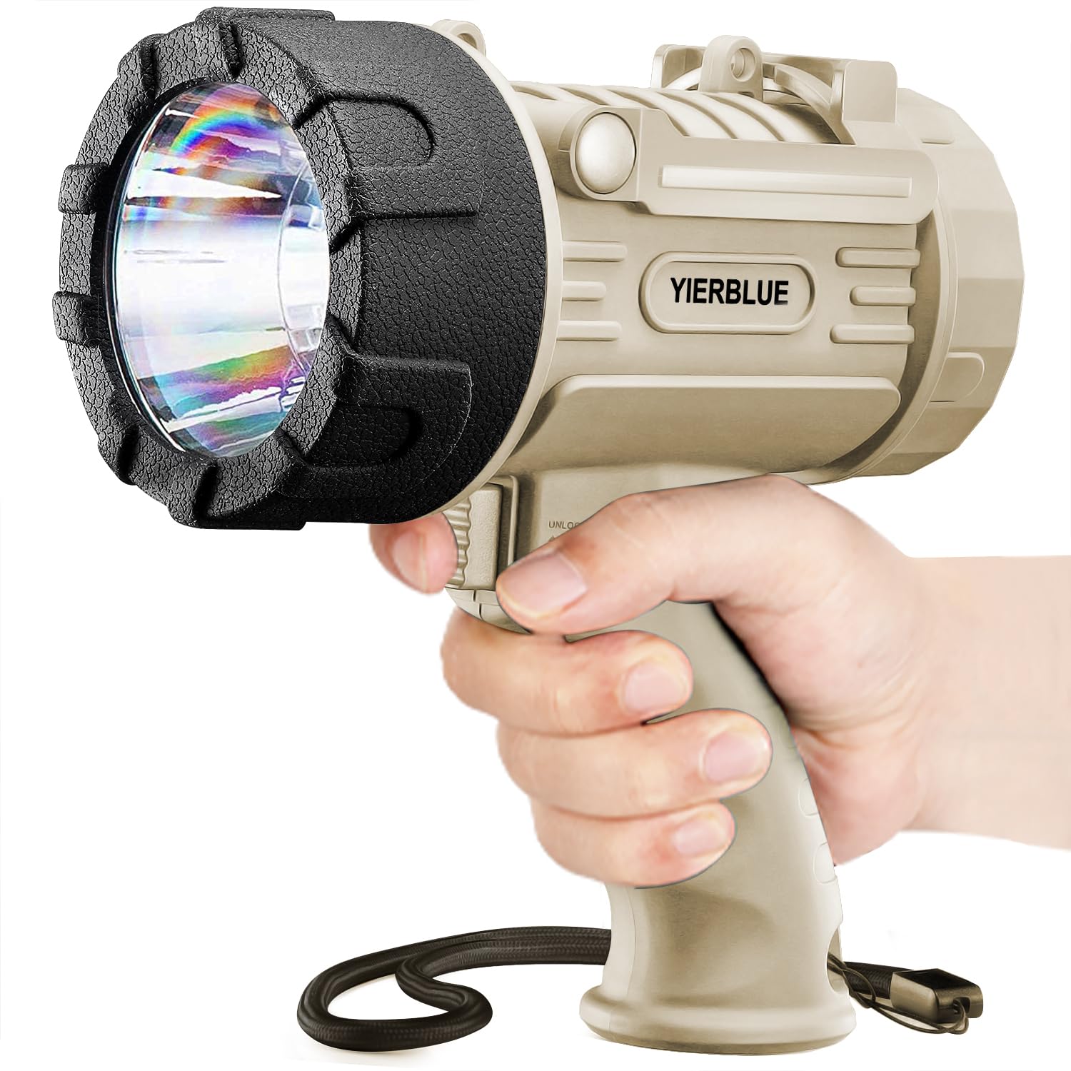 YIERBLUE Rechargeable Spotlight Flashlight 1000,000 Lumen IP67 Waterproof Handheld Searchlight Model YBN-20000P Pearl