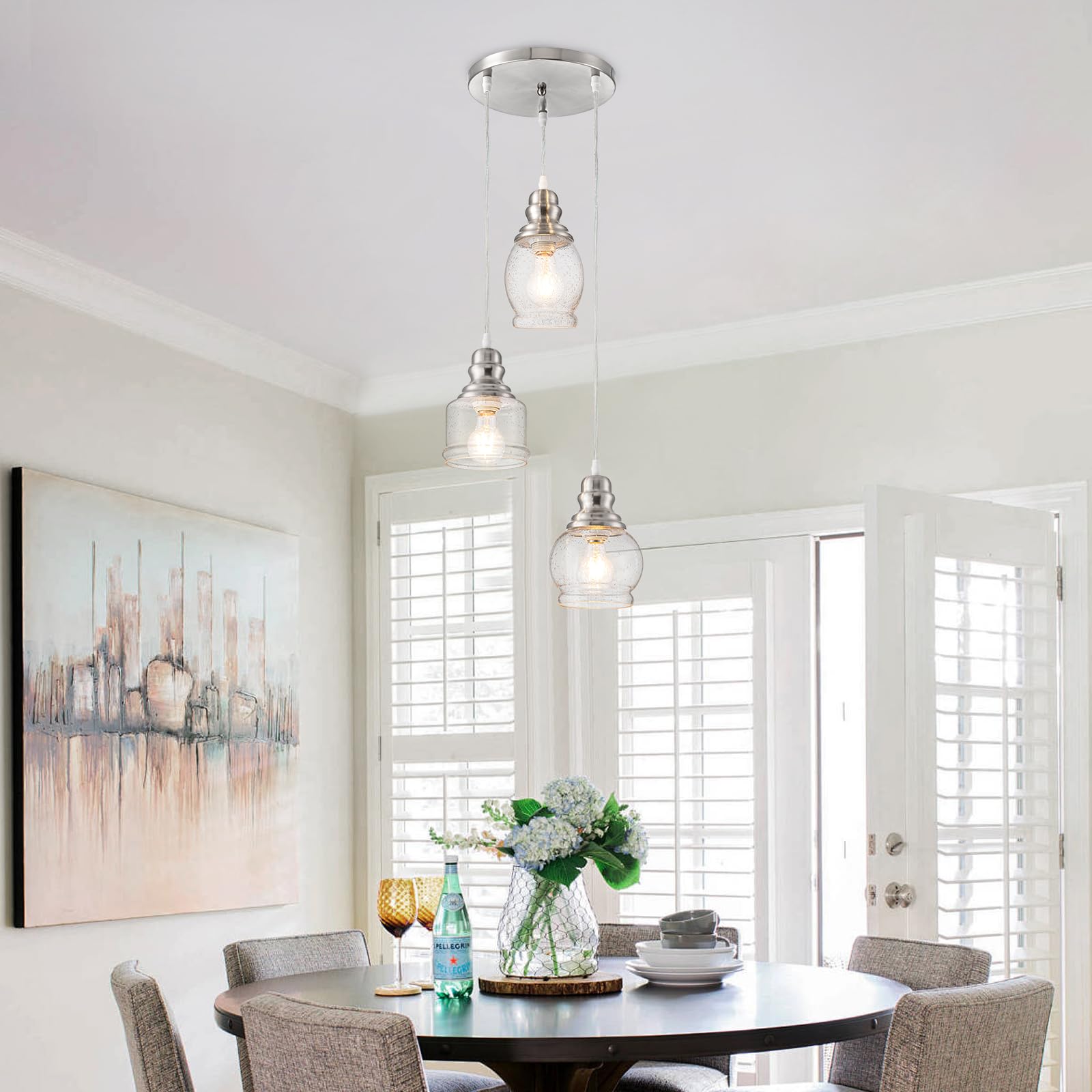 Wilon Dining Room Light Fixture, 3 Light Pendant Light Fixtures Kitchen Island Pendant Lighting, Cluster Pendant Light With Seed