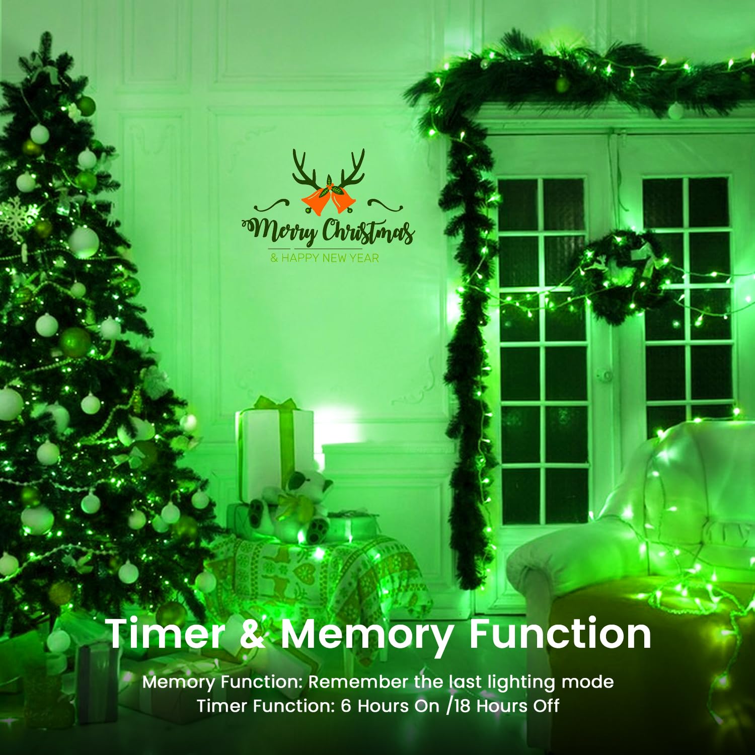2 Pack Christmas String Lights Battery Operated With Timer  66Ft 200 Led Waterproof Twinkle Lights  8 Modes Fairy Light For Indoor And Outdoor Bedroom Garland Tree Christmas Decorations (Green)