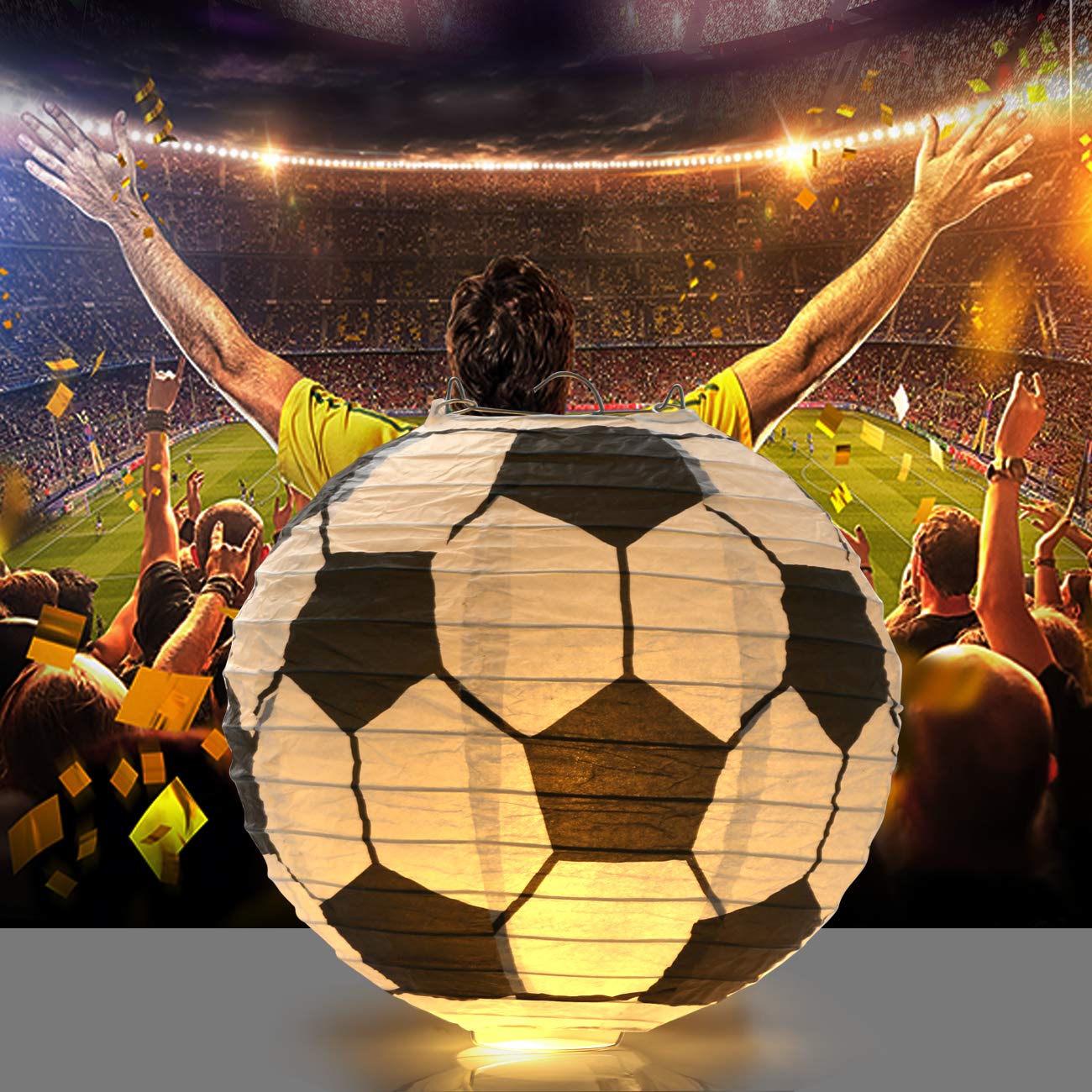 Kesoto Soccer Ball Paper Lanterns - Pack of 5, 8 Inch, Paper, Soccer Theme Birthday Party Decoration