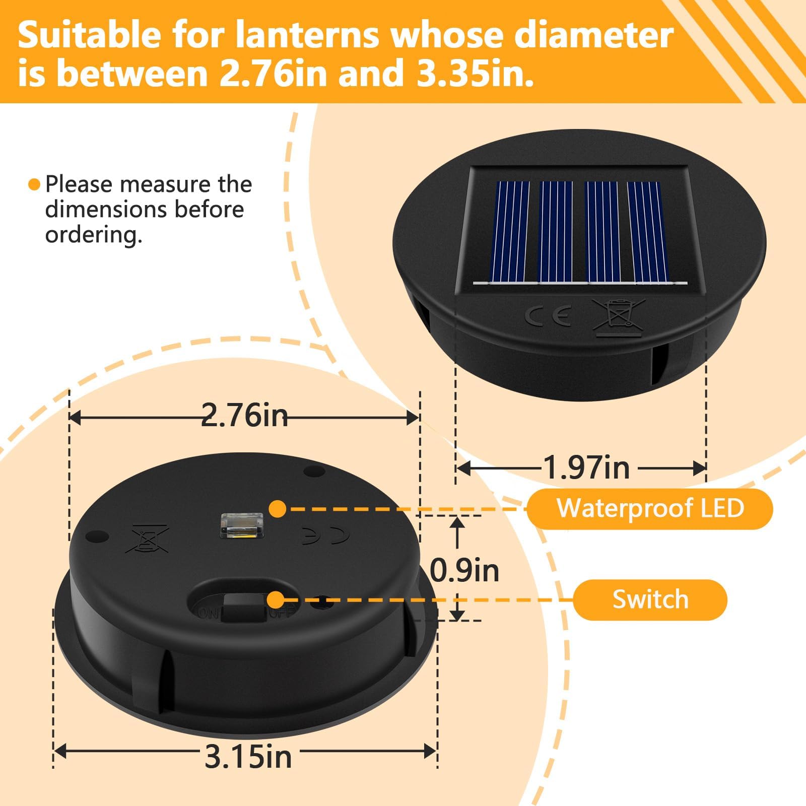 Helesin Replacement Solar Light Parts, 4 Pack Solar Lights Replacement Top, 8 Lumens, Waterproof Battery Box Top Diy Lantern Out
