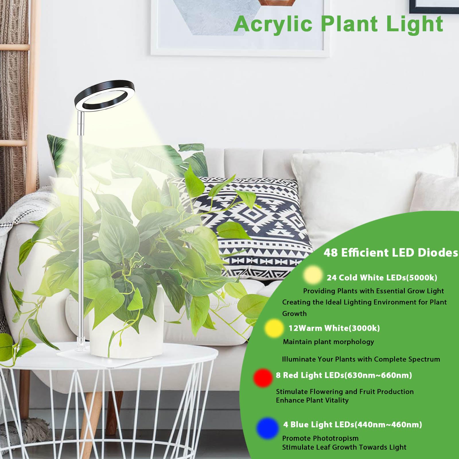 Yadoker Plant Grow Light, Led Growing Light Full Spectrum For Indoor Plants,Height Adjustable, Automatic Timer, 5V Low Safe Voltage,Idea For Small Plant Ligh