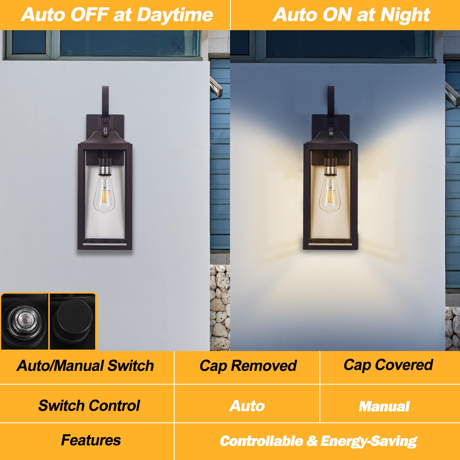 Yolsunes 19&quot; Oil Rubbed Bronze Outdoor Wall Light, Dusk To Dawn Farmhouse Sconce, Waterproof