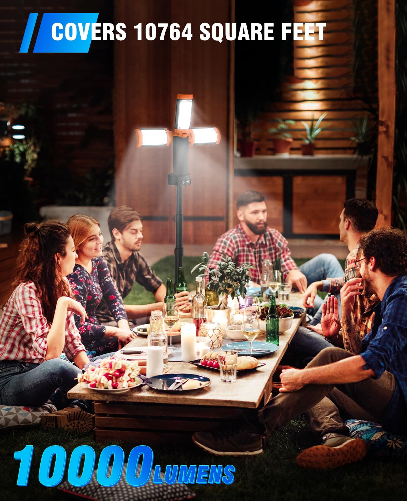 Akofun 12000Mah Camping Light With Stand, Rechargeable Work Light, 10000 Lumen Dimmable Cordless Work Light With 3 Led Lamp Head