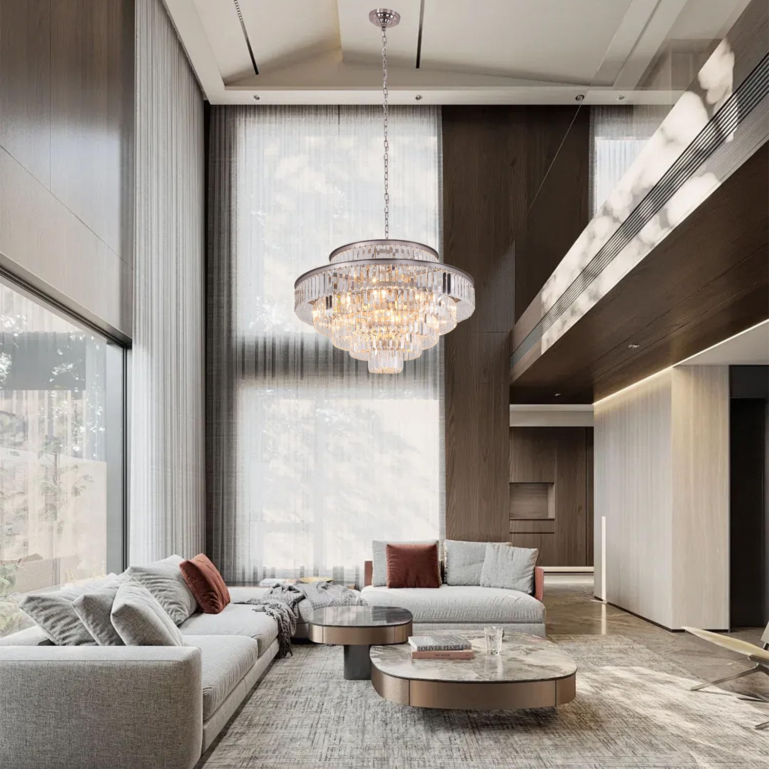 GMlixin Crystal Round Chandelier, 31 Inch, 7-Tier, 17-Lights, Nickel Finish, Model GM2950-800-N for Dining Room, Living Room, Bedroom