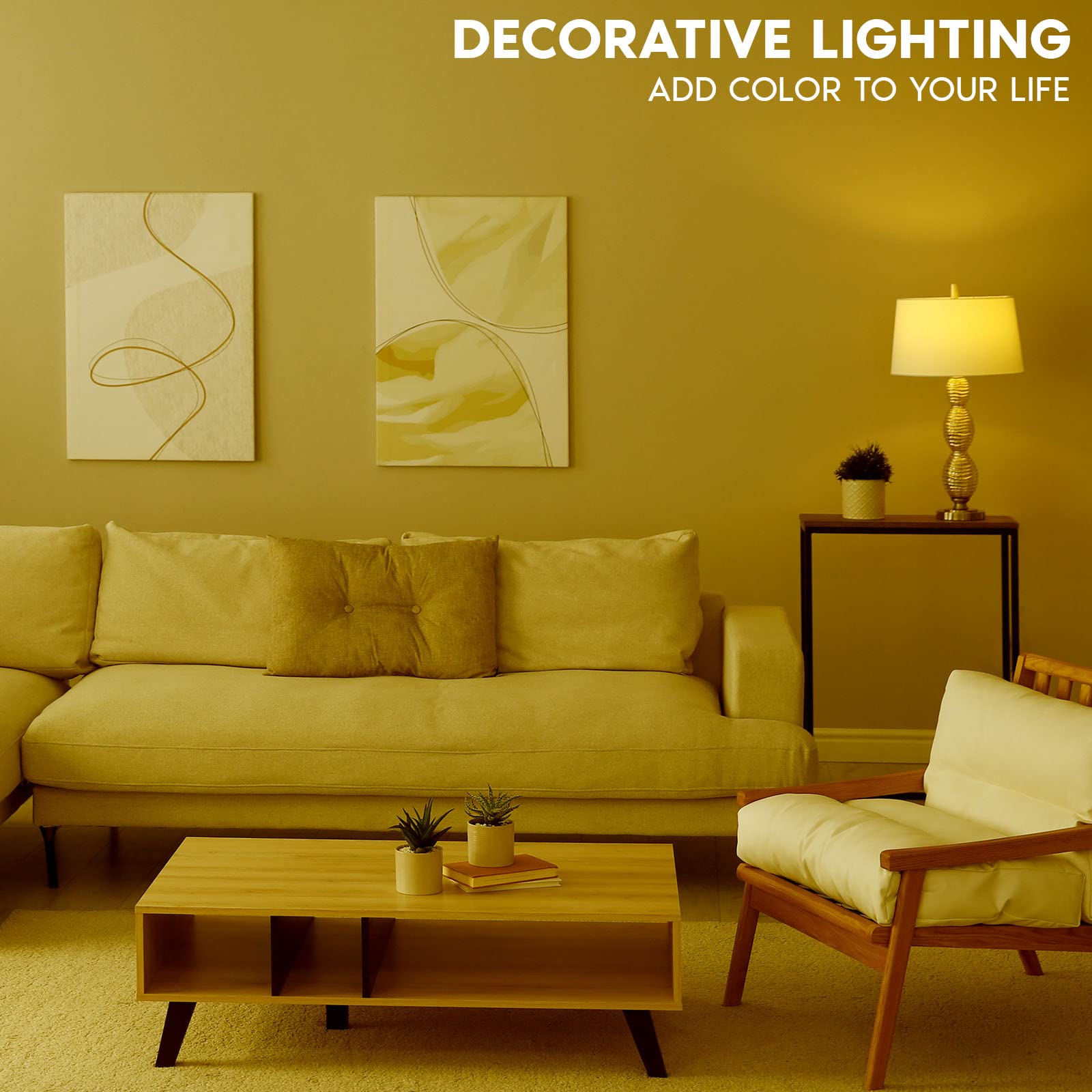 LUXRITE E12 LED Filament Yellow Light Bulbs, 4.5W, Glass, 6 Pack, UL Listed