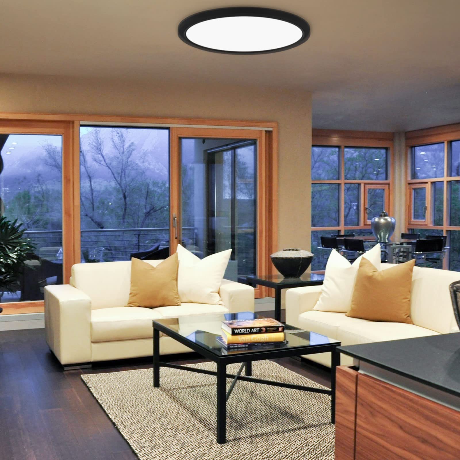 Hykolity 18 Inch Led Round Flat Panel Light, Black, 32W, 3200Lm, 3000K/4000K/5000K Cct Selectable, 120?Beam Angle, Dimmable Edge