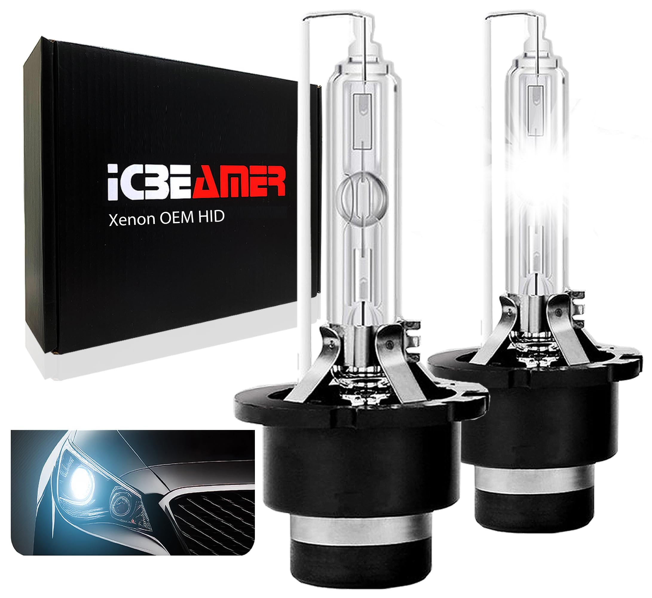 ICBEAMER 8000K D4R D4C D4S Xenon HID | Direct Replacement | Replace OEM Headlight Low Beam Light Bulbs | [Color: Light Blue]