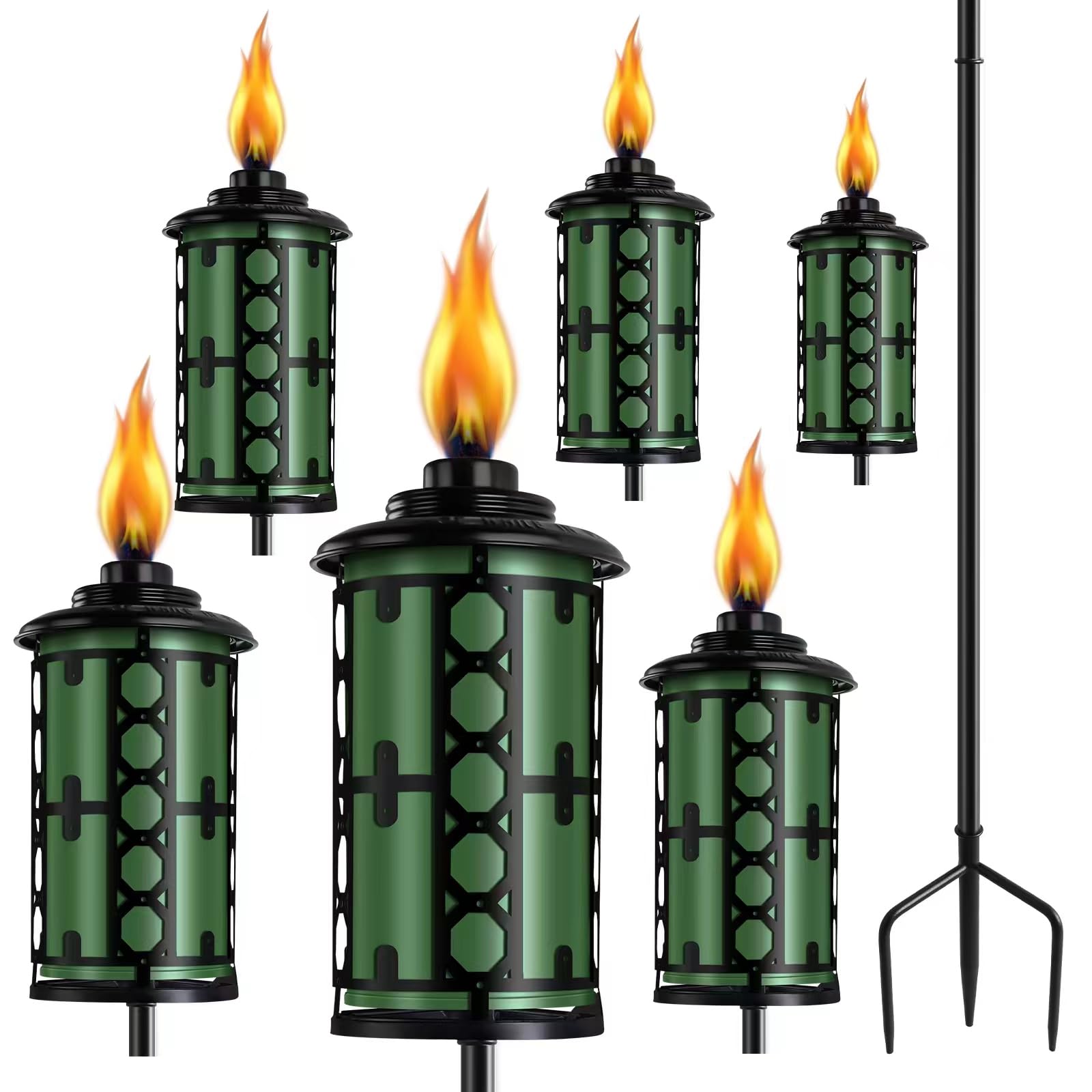Fan-Torches 16Oz Metal Garden Torch Set - 6 Pack Citronella, 59-Inch, Outdoor Décor