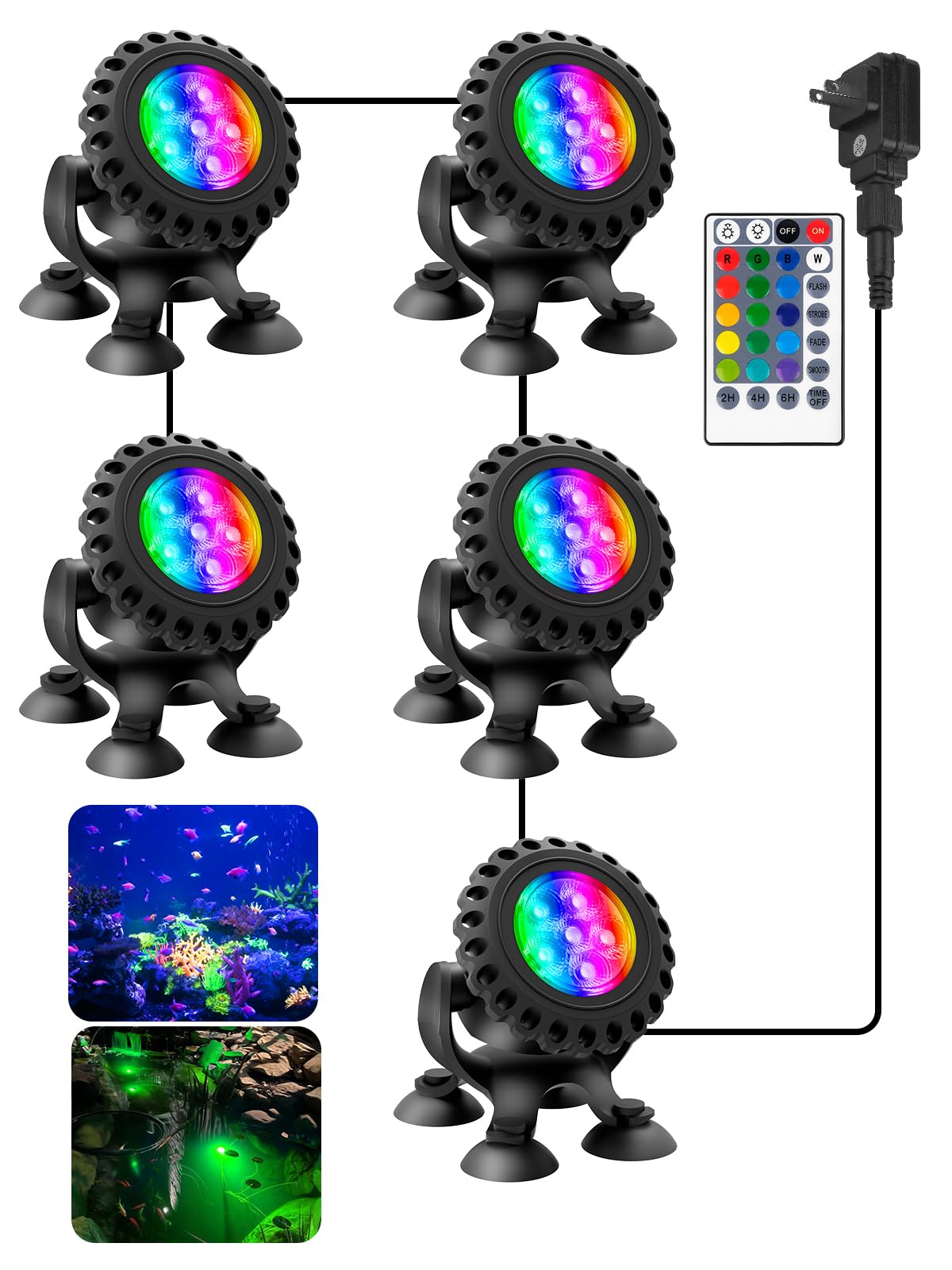 T-SUN Colored Pond Lights with Timer, LED Underwater Pond Light Submersible Fountain Lights for Fish Tank Landscape Spotlight -