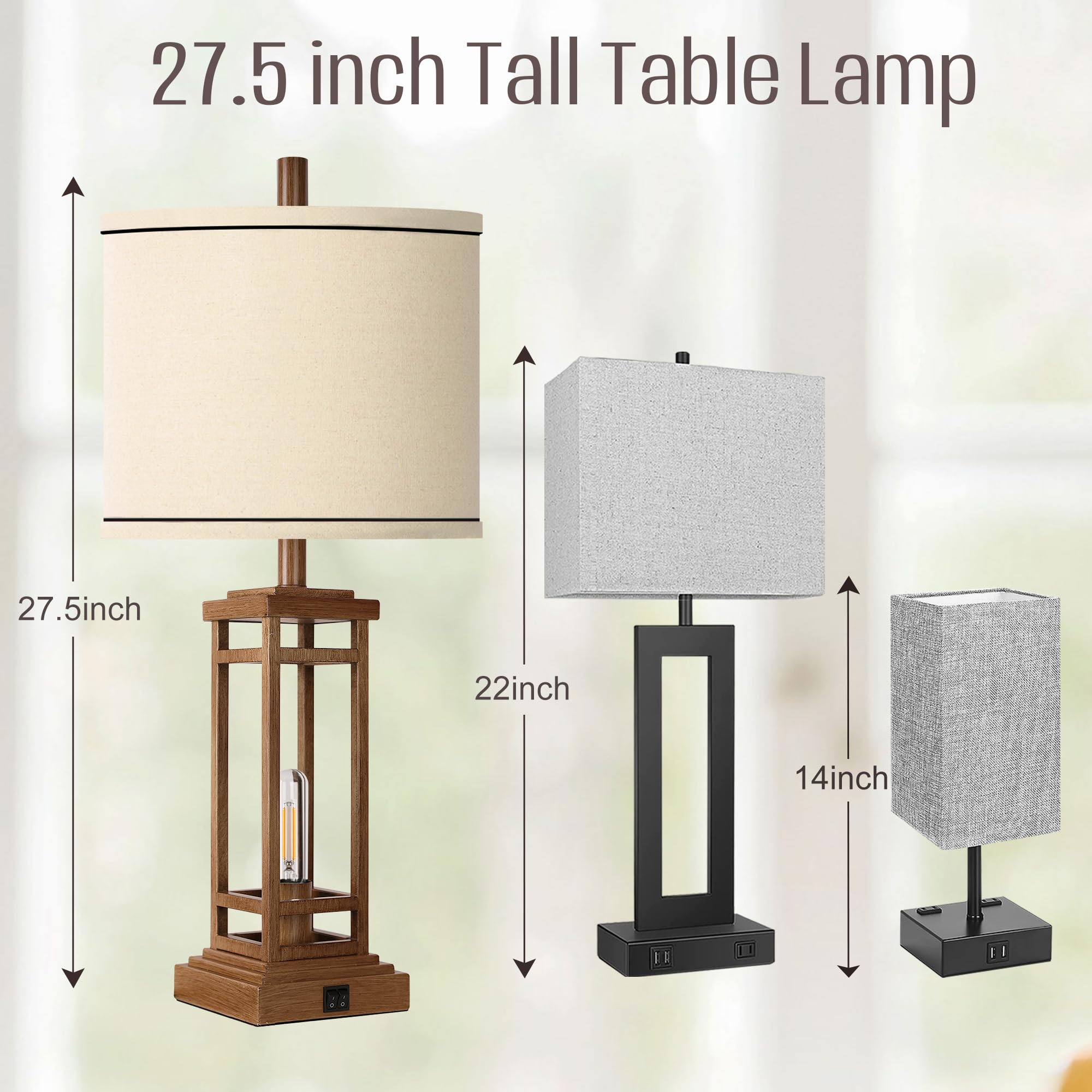 ROTTOGOON 27.5" Rustic Farmhouse Table Lamp with USB Ports, Black Metal, Ideal for Living Room or Bedroom Nightstand, Model ROLP380AO1