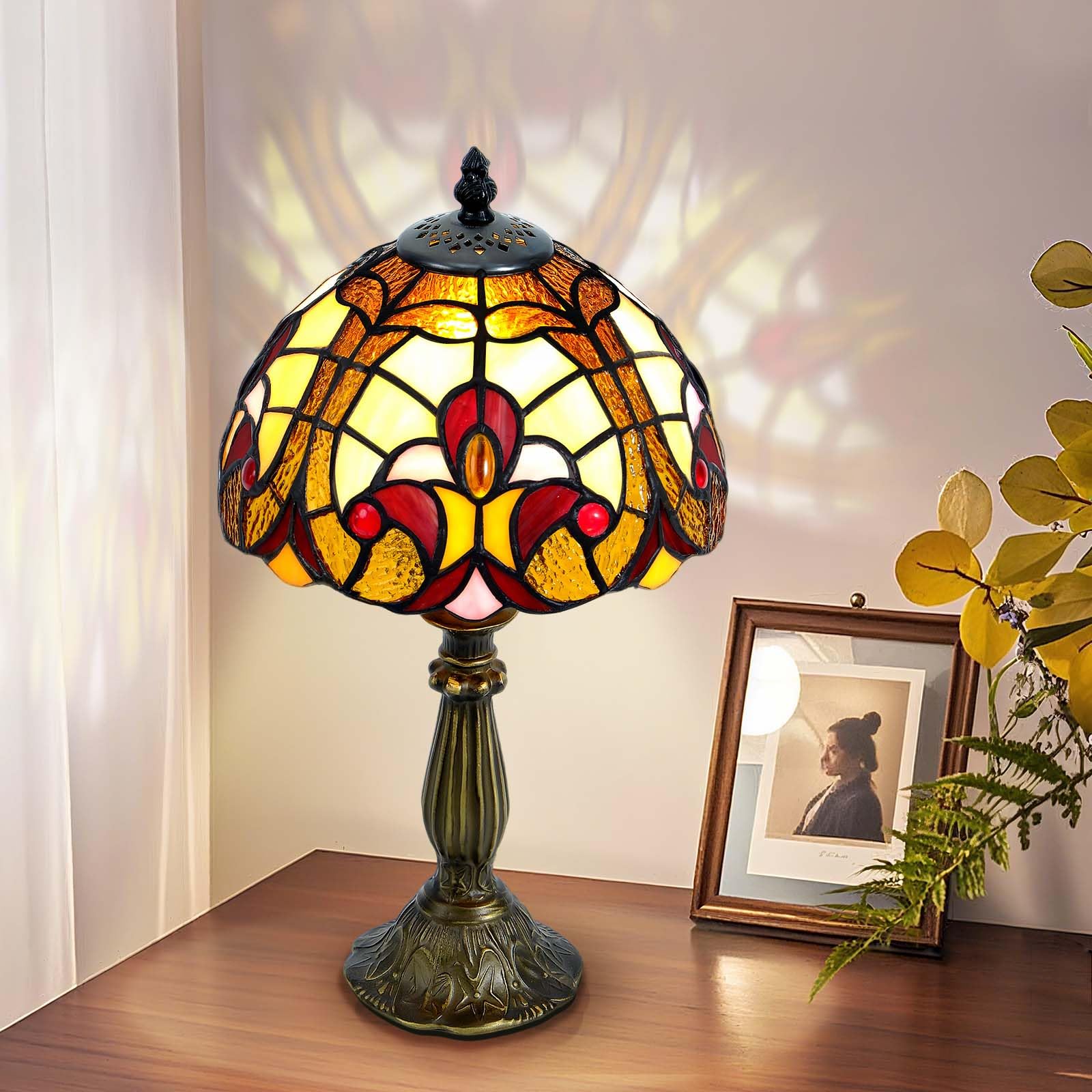 Rsbrillialite Sunflower Tiffany Style Lamp - 8 Small Tiffany Table Lamp with LED Bulb, Handcrafted Stained Glass Desk Light for 