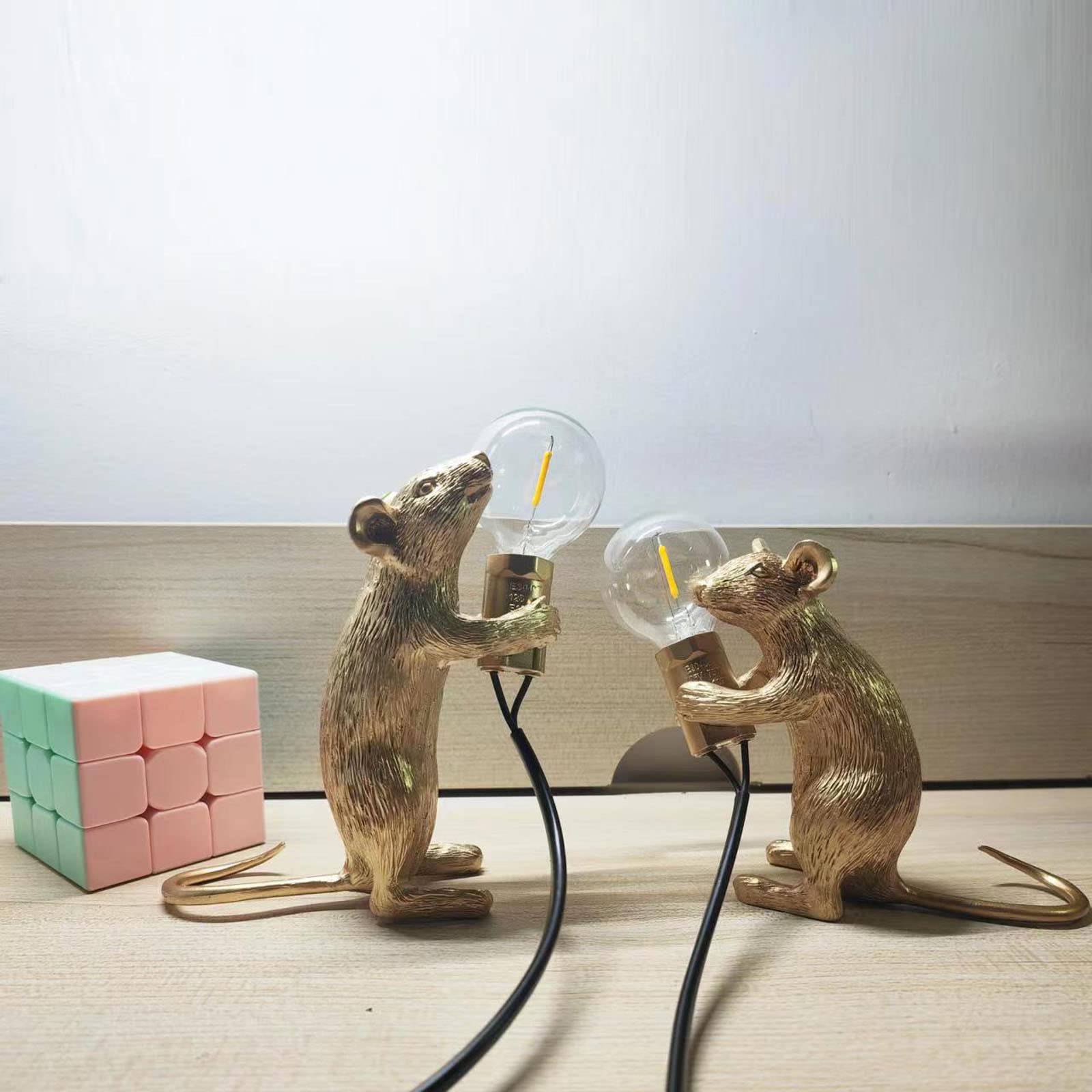 Nordiem Modern Cute Led Resin Animal Mouse Table Lamp Art Mouse Children'S Bedside Gift Desk Lights Small Mini Mice Lamp(Gold St