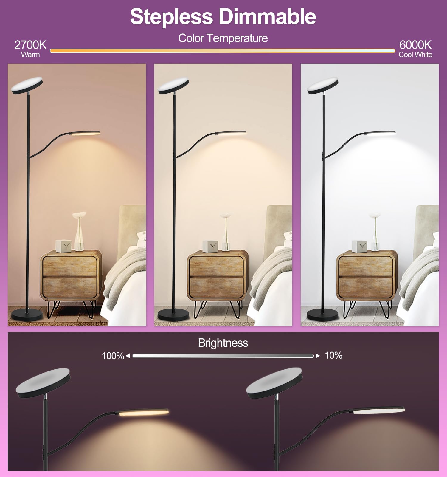 Smart Led Floor Lamp, 24W Super Bright Floor Lamps For Living Room, 2 In 1 Color Changing Rgb And White Light & Brightness Dimma