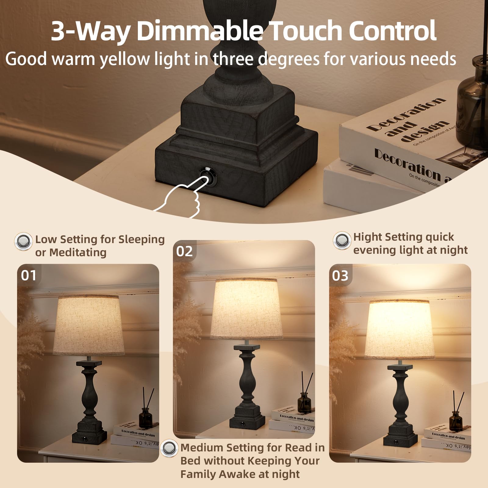 Bupplee Upgraded Touch Lamps For Bedroom Set Of 2,Bed-Side Table Lamps With 2 Usb Ports, Bedroom Lamps With 3- Way Dimmable,23''