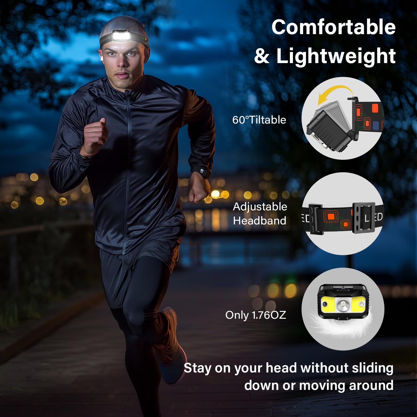MIOISY Headlamp Rechargeable 1200 Lumen LED Flashlight 2 Pack Motion Sensor Waterproof Black Model TG-T12602