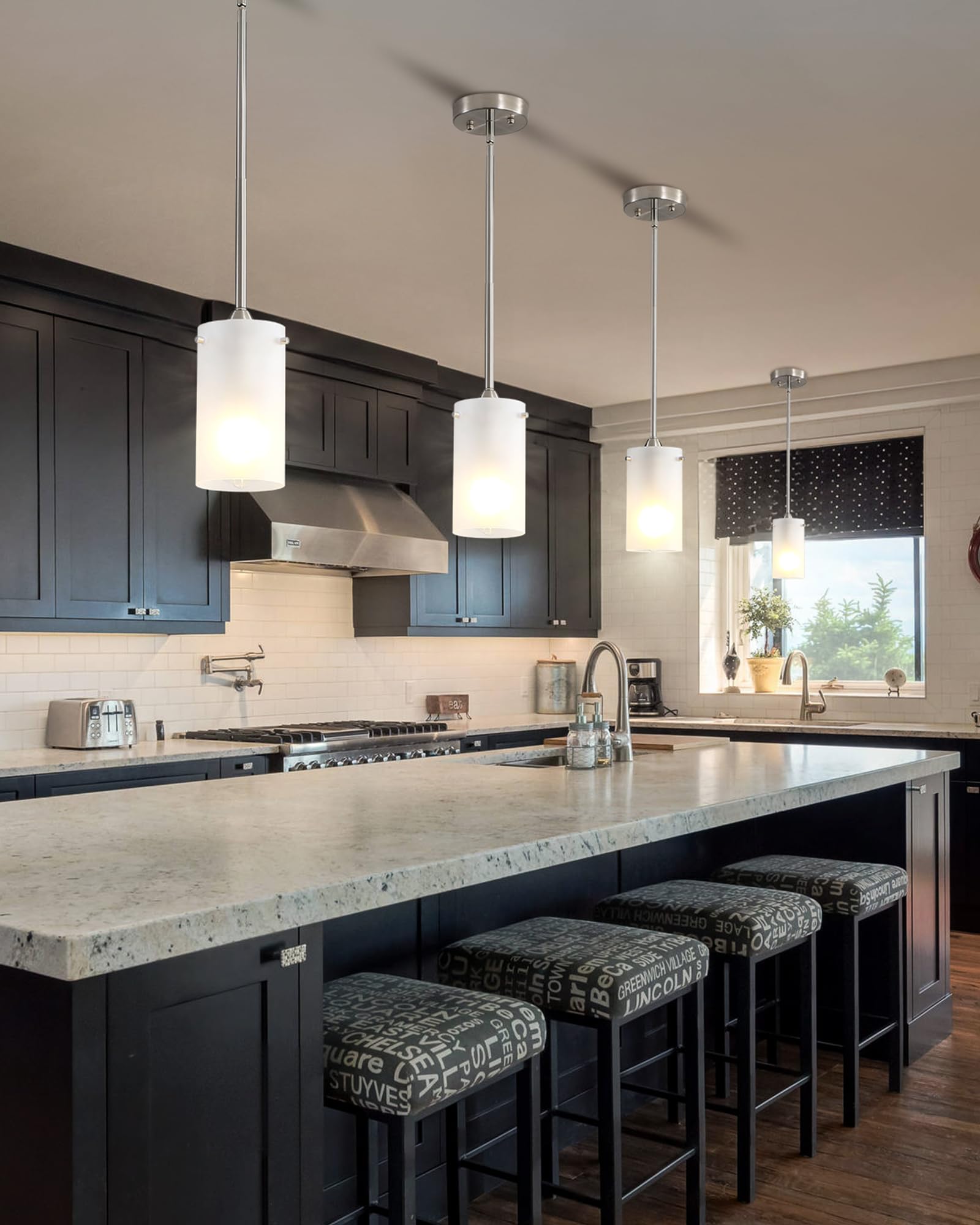 Eidonta Mini Pendant Light Fixture 1-Light, 2 Pack Brushed Nickel Hanging Ceiling Lights With Opal White Glass, Adjustable Heigh