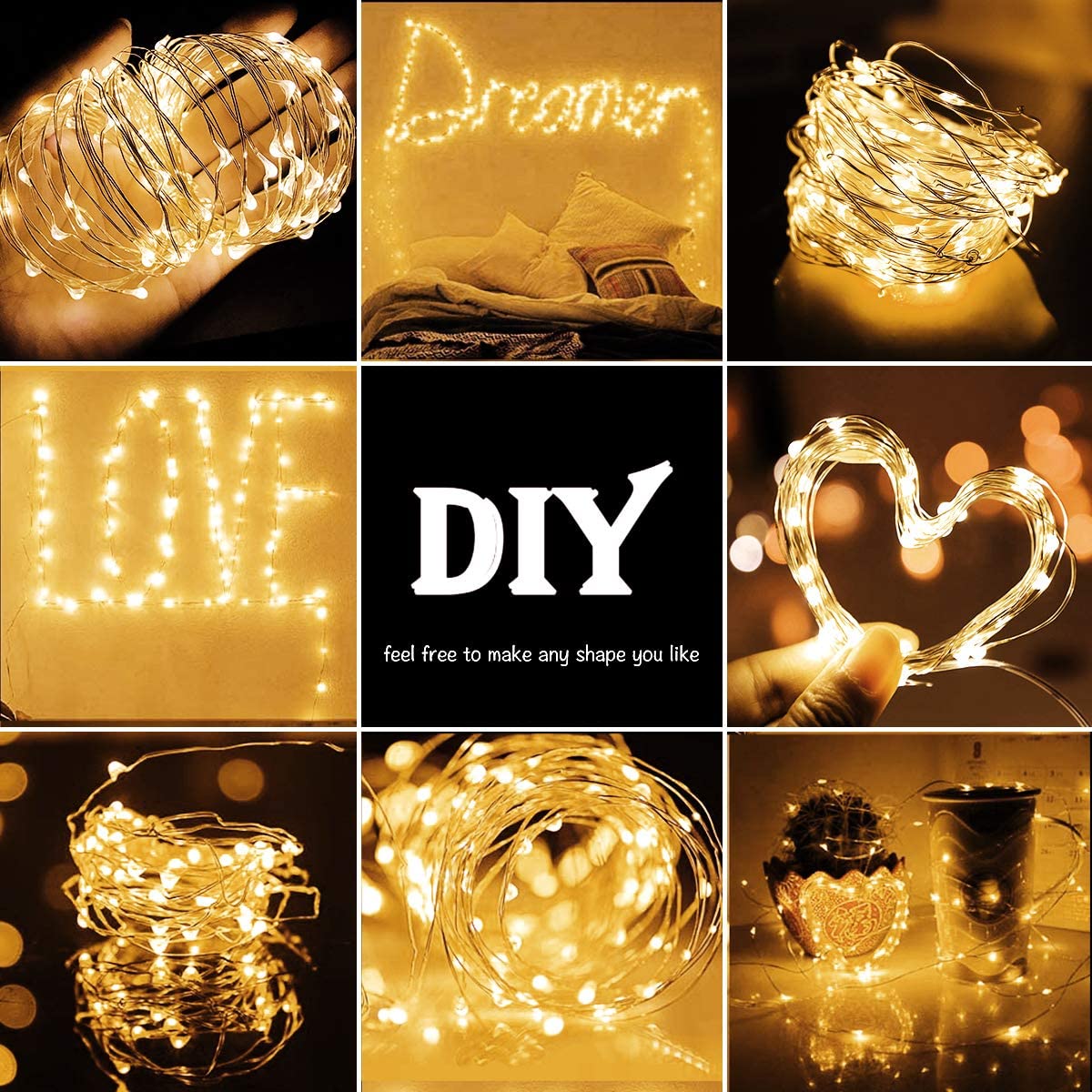 Lihiton 1 Pack Led Fairy Lights USB Powered String Lights Waterproof Copper Wire 16 Feet 50 Led Firefly Starry Moon Lights for D