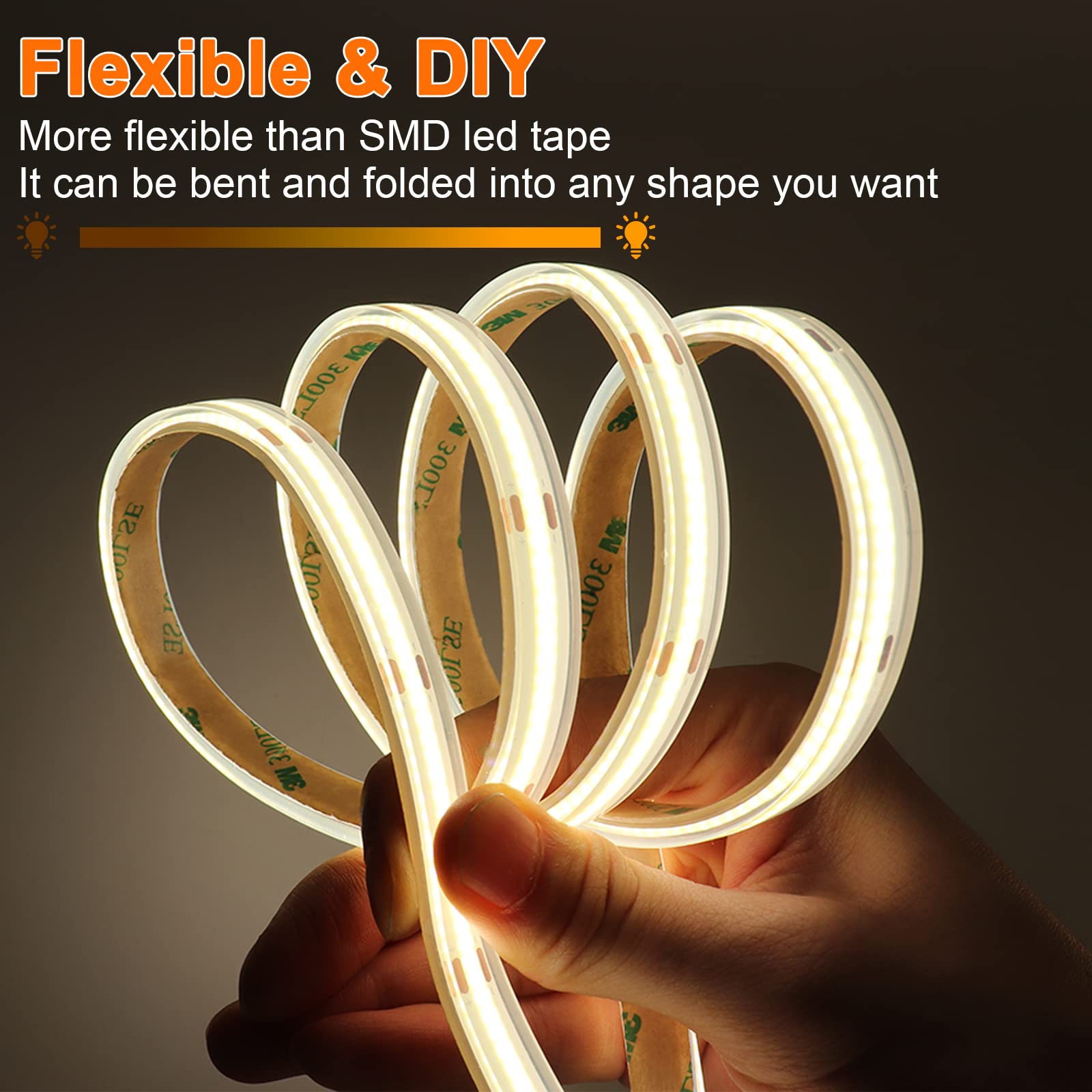 Maliigaza Ip68 Waterproof 12V Cob Led Strip, 16.4Ft Cri>90 480Leds/M 11W/M, 6000K Super Bright Led Tape For Outdoor Bathroom Swi