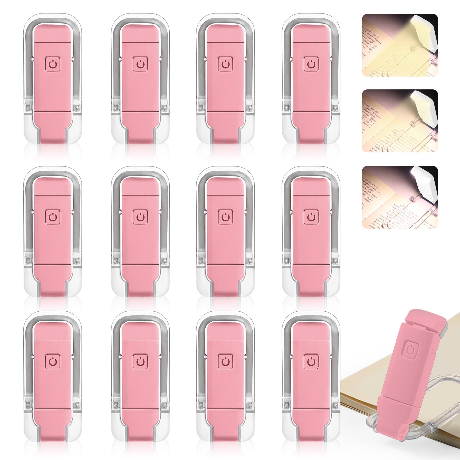 VZZNN 12 Pack Reading Light,Rechargeable Book Light for Reading in Bed,Clip-On Book Lights with 3 Color Temperature,Bulk Gifts f