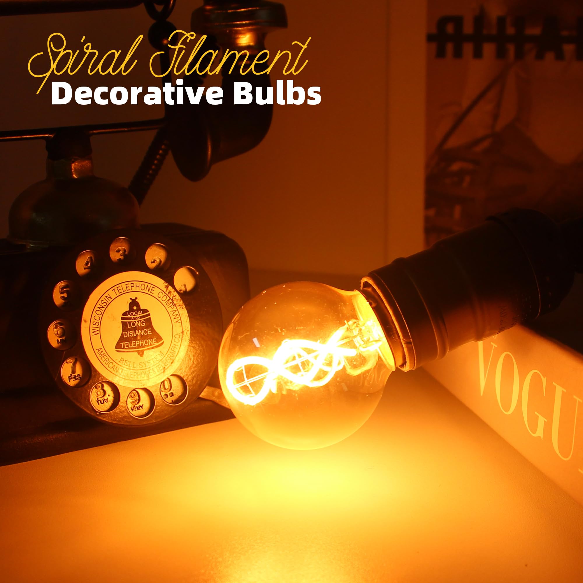 Genixgreen Dimmable E26 Amber Led Bulb Small Edison Light Bulb 25 Watt Equal 3W,G16.5/G50 Antique Globe Spiral Filament Bulb For