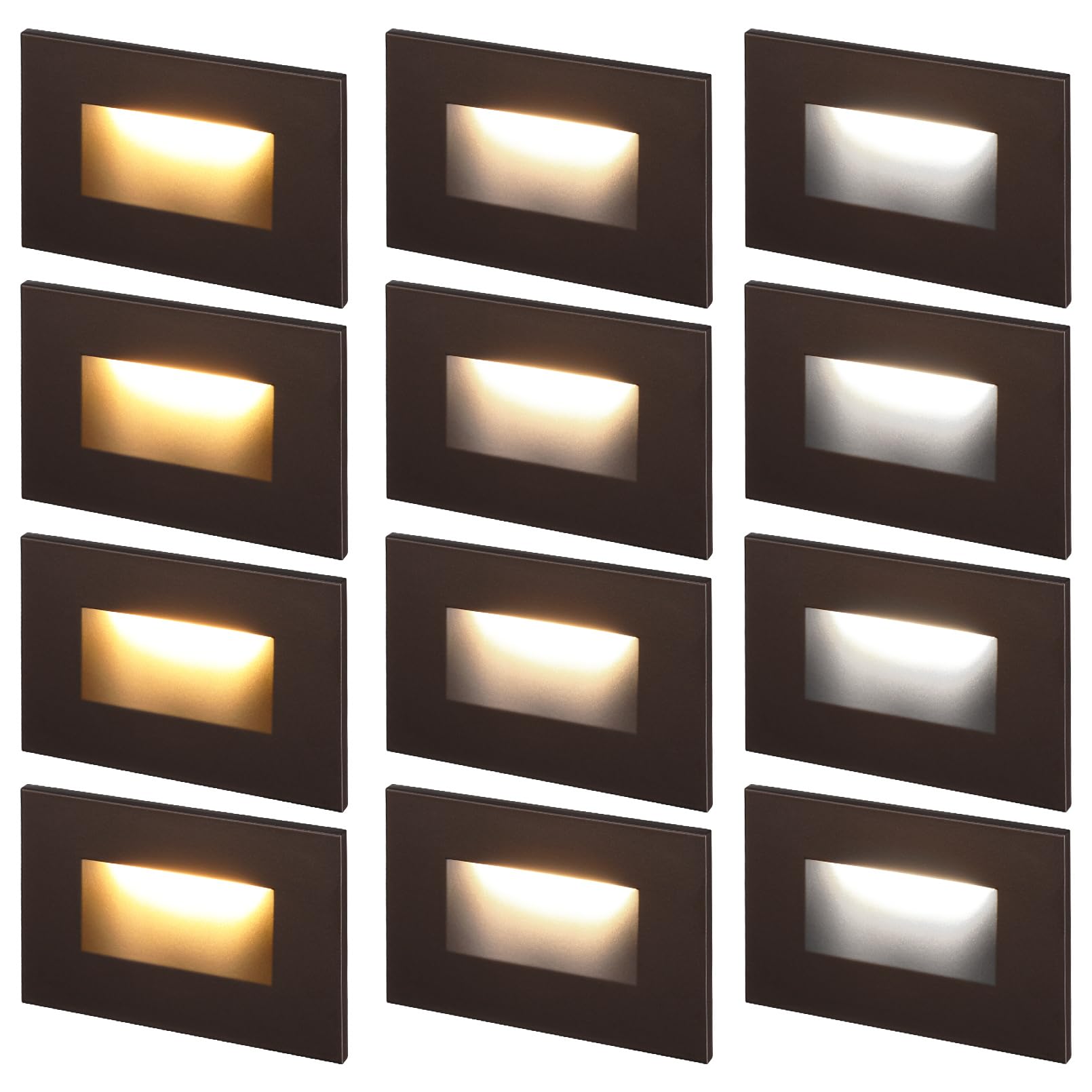 LEONLITE 12-Pack LED Step Lights, Dimmable 3.5W, 3000K/4000K/5000K, Aluminum, 4.72 Inch,