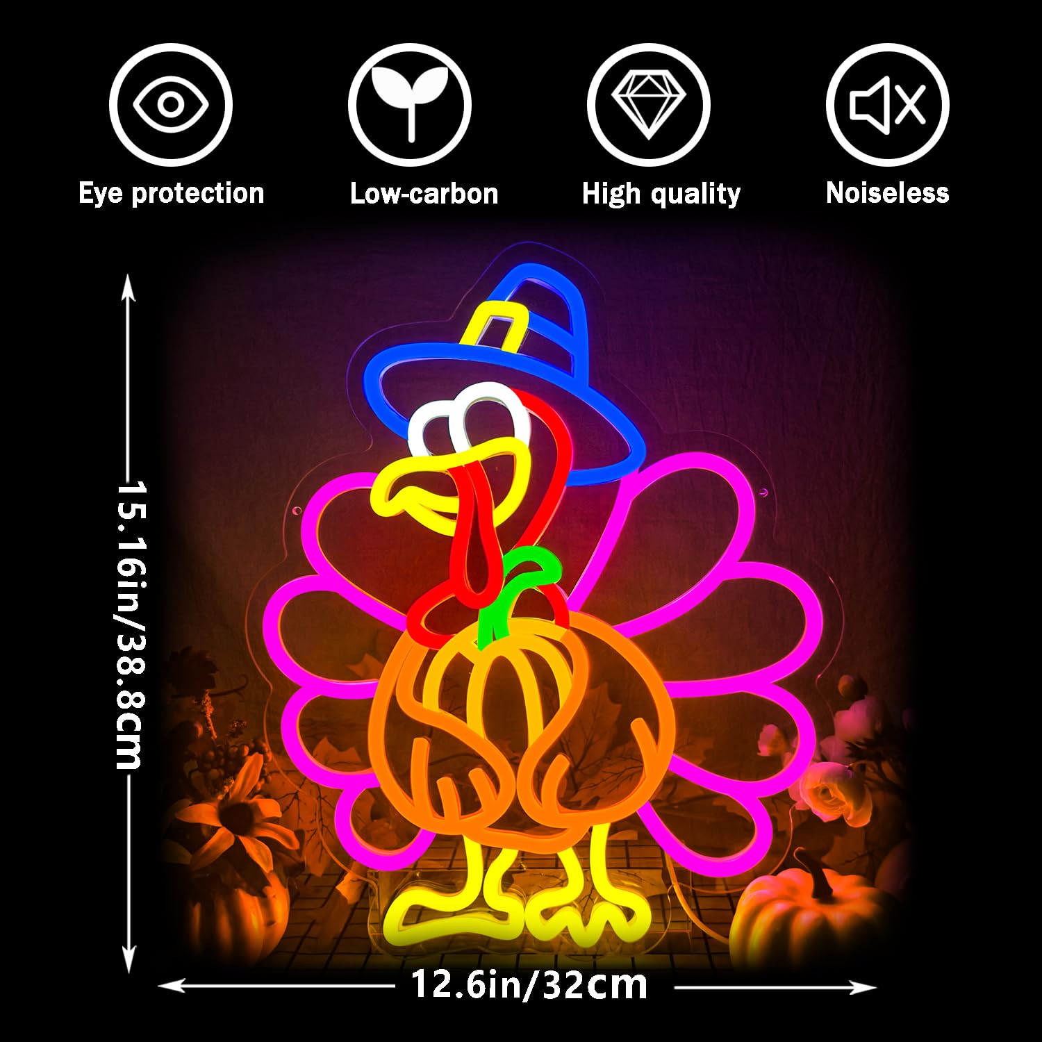 Turkey Neon Sign Thanksgiving Neon Sign Dimmable Pumpkin Neon Light For Wall Decor Happy Thanksgiving Neon Light For Wall Art Window Home Party Holiday Gift
