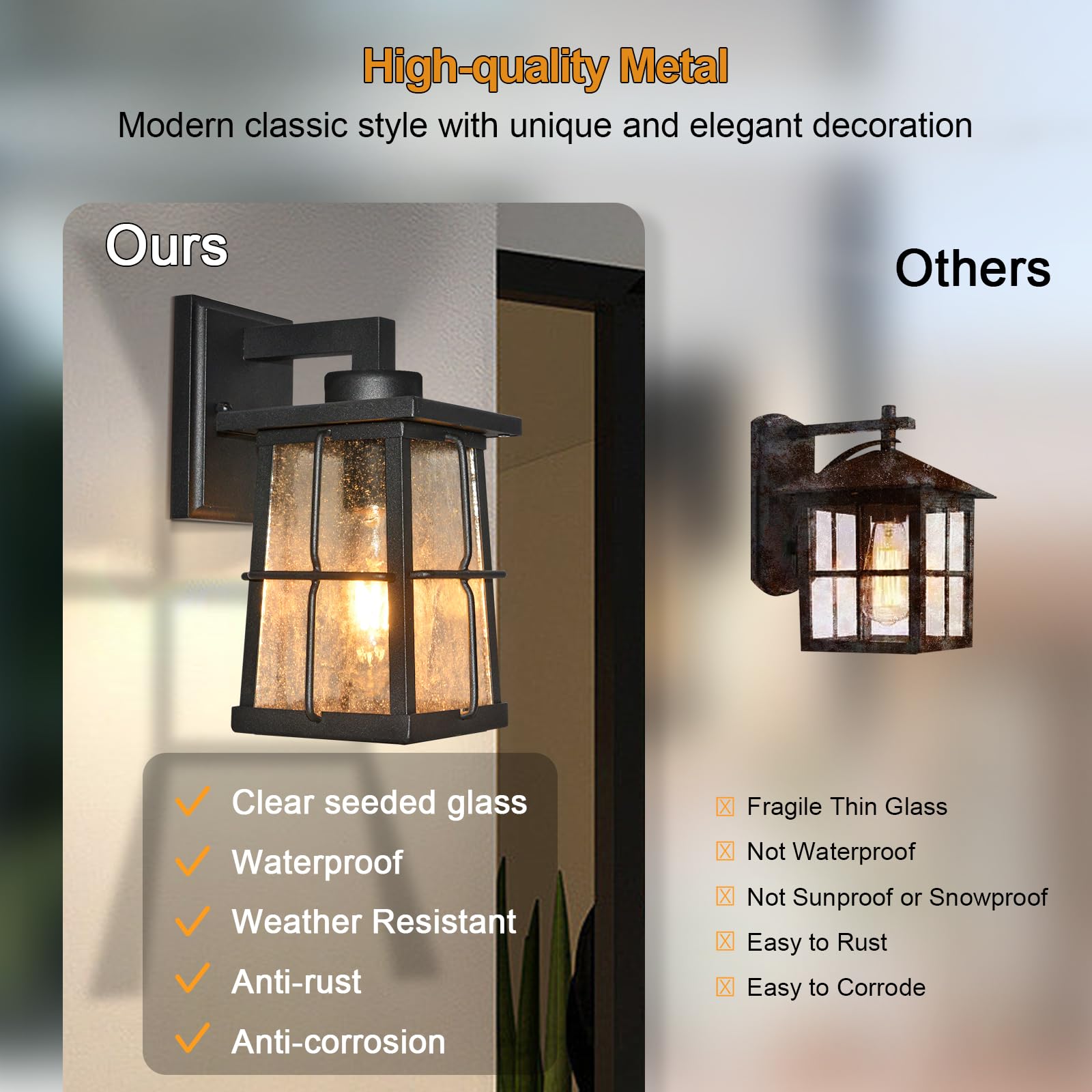 Alvime Outdoor Wall Lights Fixture - Waterproof Black Lantern For Entryway & Patio, E26 Base