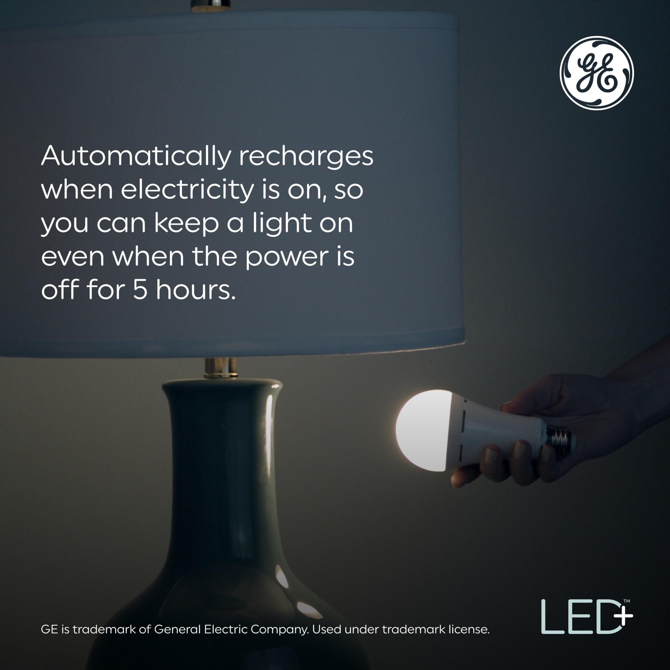GE LED+ Rechargeable Emergency Light Bulb, 2 Pack A21 Standard, ABS Material for Power Outages, Model 93130526