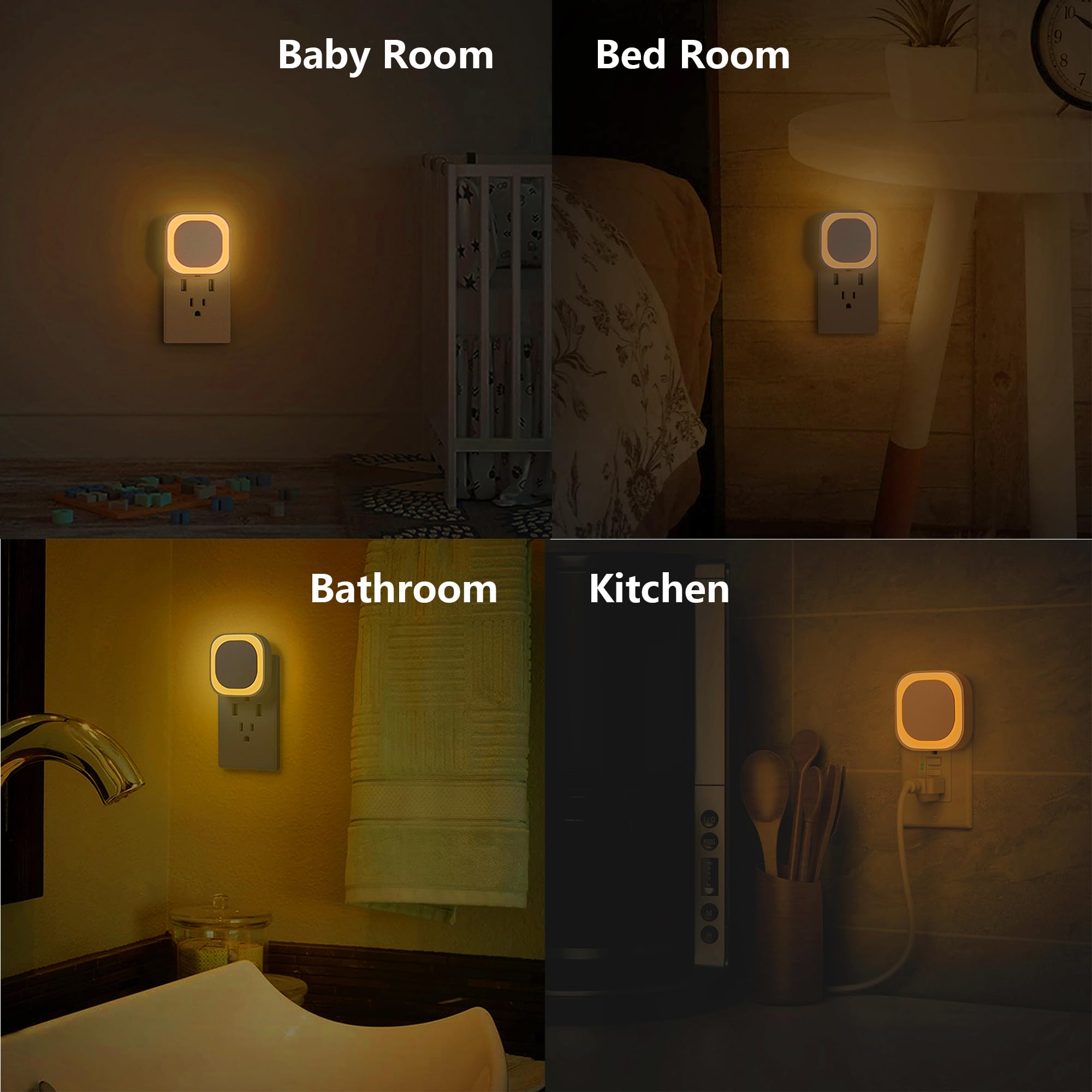 YUNLEX Dimmable Night Light 2 Pack, Auto Dusk to Dawn Sensor, Soft Glow, Golden Yellow, Model NLS21