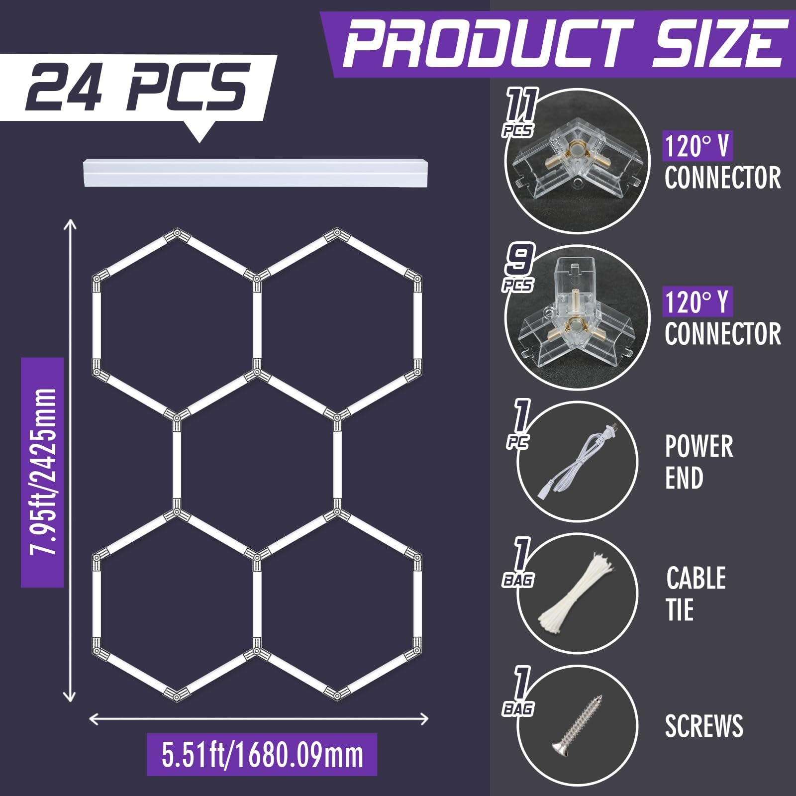 GOSLARLIT Dimmable Hexagon LED Garage Light 26PACK, 6500K/4000K/3000K, Polycarbonate, Model 018, Dimmable