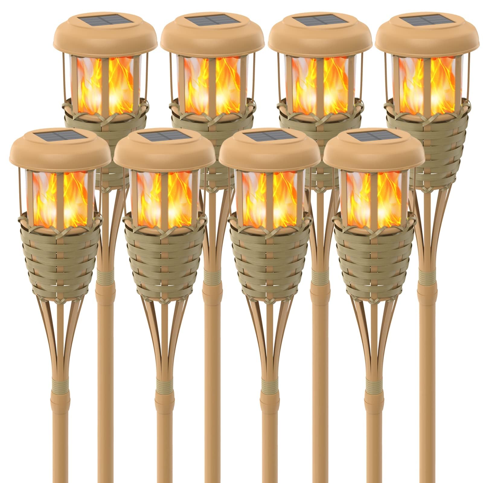Evelynsun Solar Torch Lights - Outdoor Flickering Flame Decorations, 8 Pack, Plastic